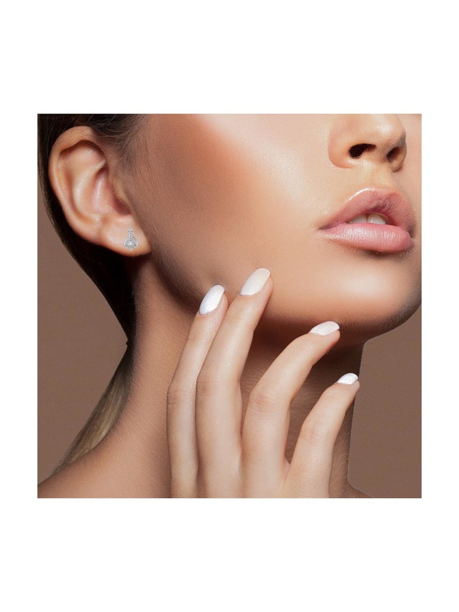 CKC 18k Gold & Diamond Earrings with White Rhodium Polish for Women