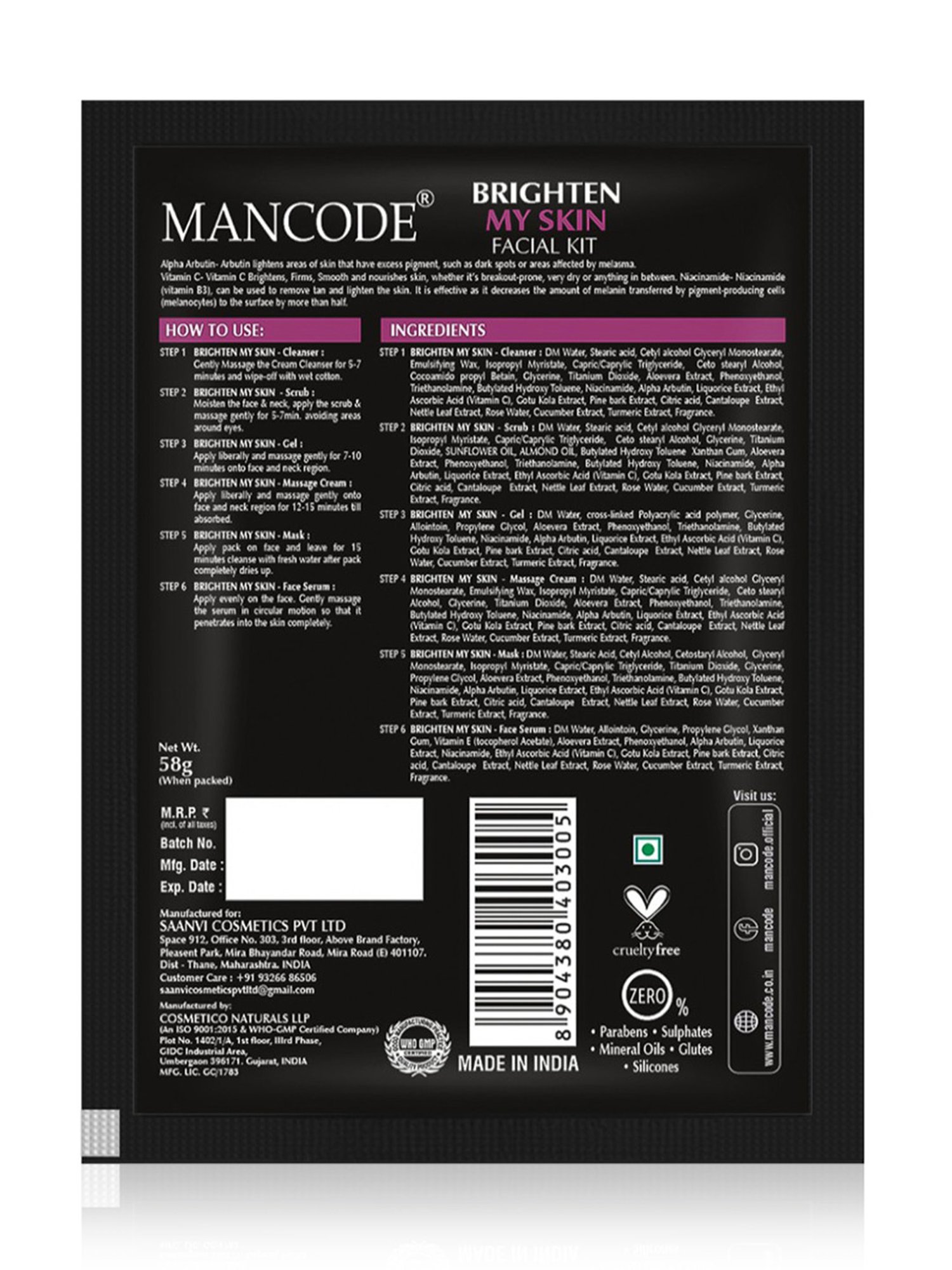 Mancode Brighten My Skin Facial Kit