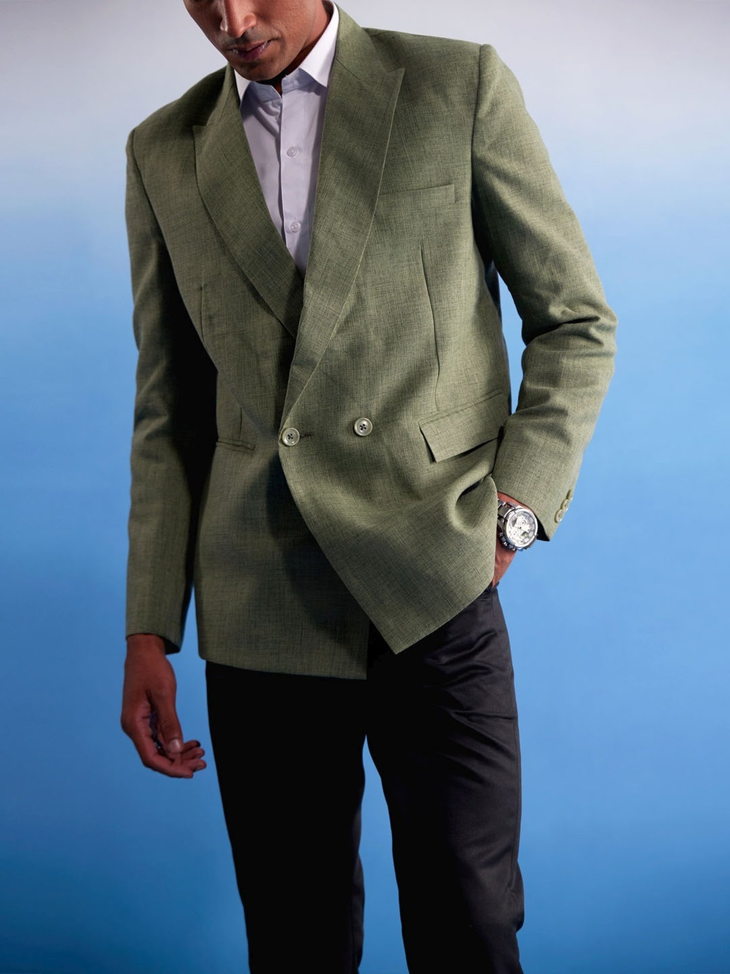 Vastramay Green Cotton Regular Fit Blazer