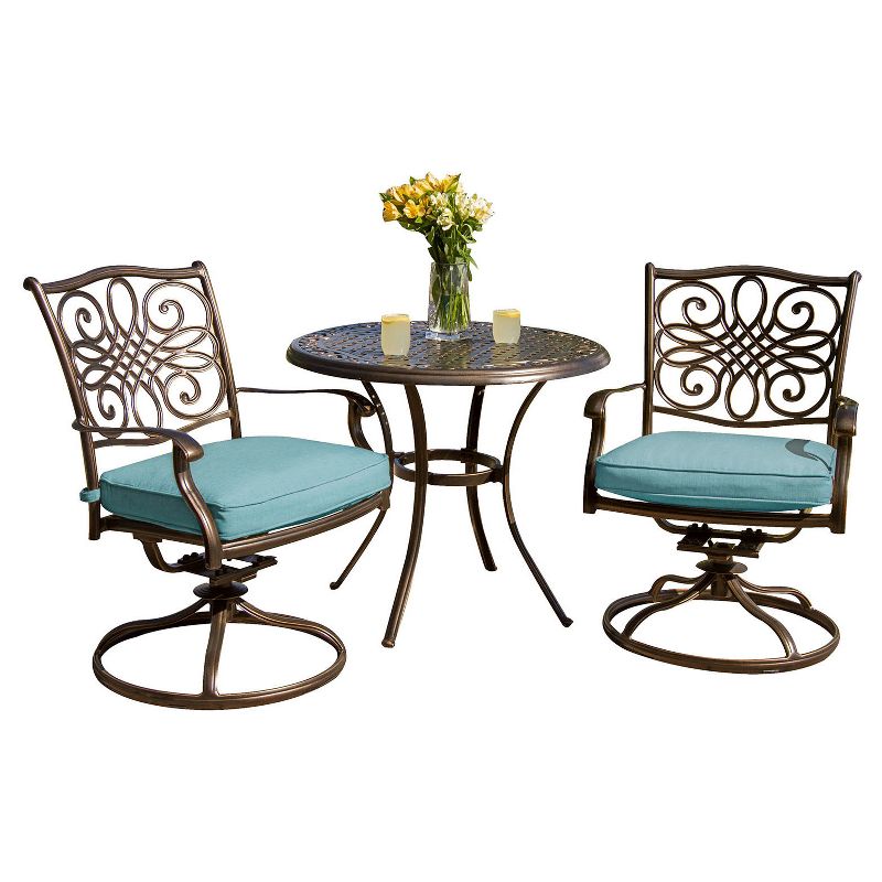 Traditions 3pc Metal Patio Bistro Set - Blue - Hanover
