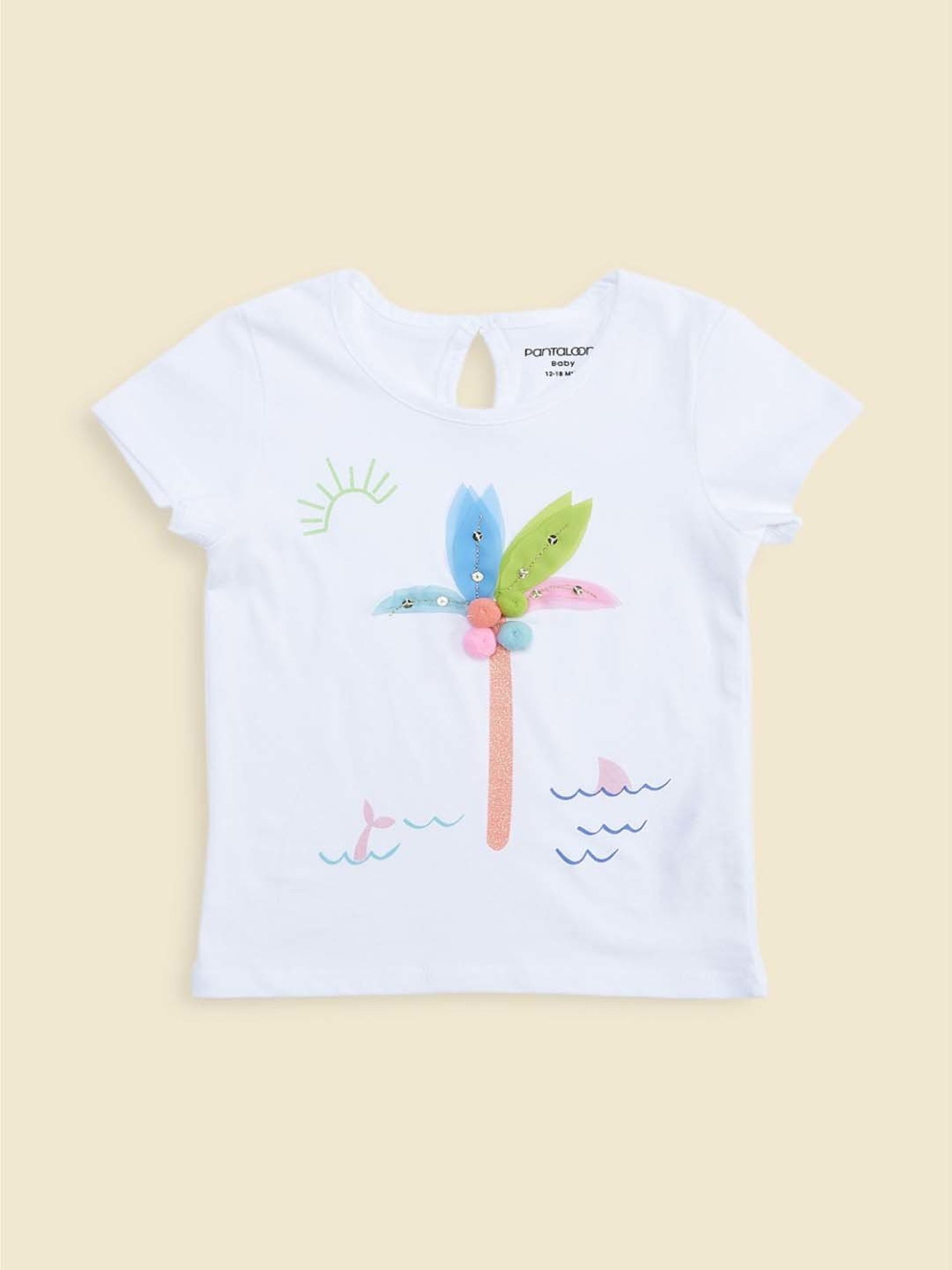 Pantaloons Baby Kids White & Pink Cotton Applique Dungaree Set