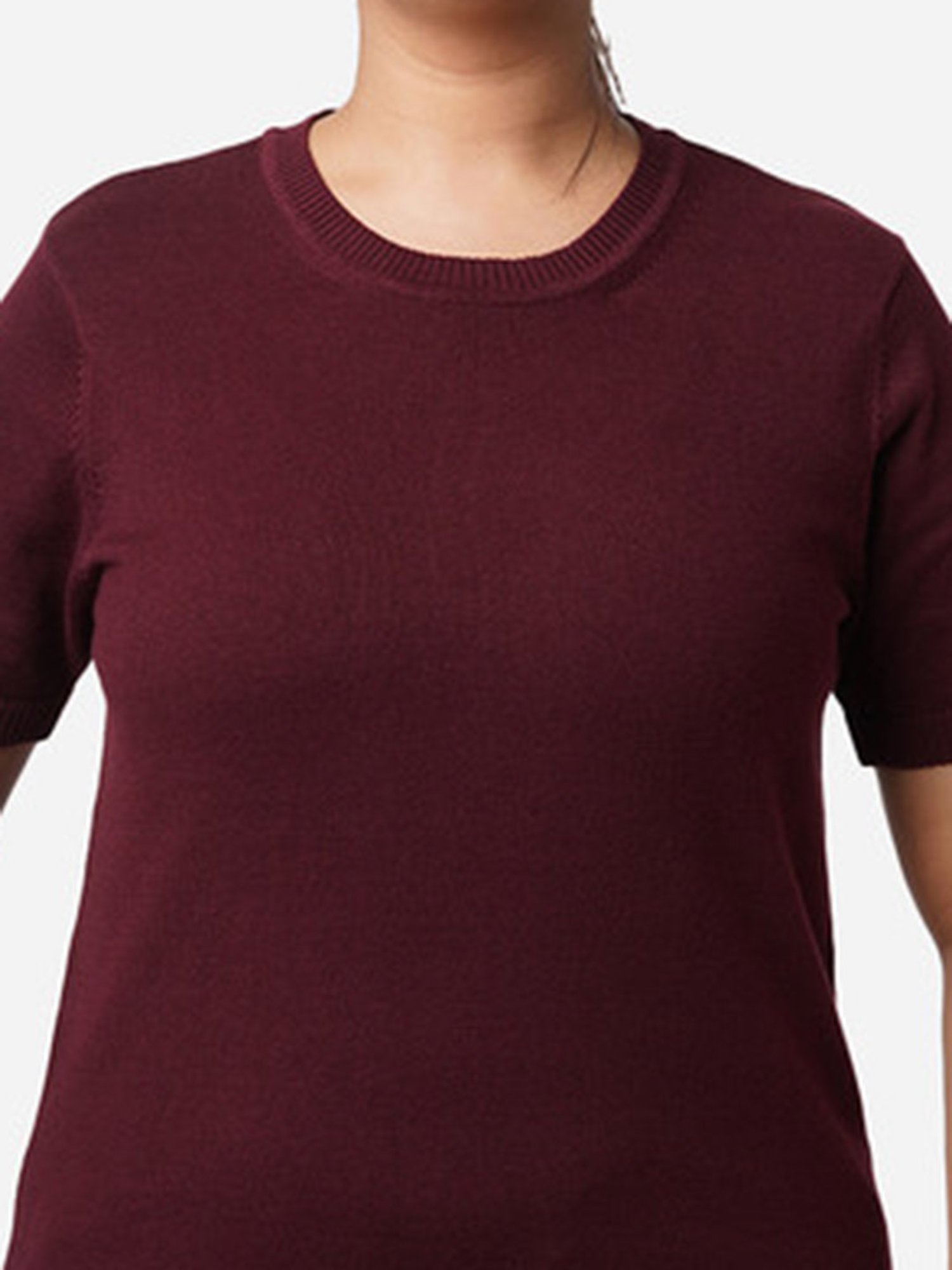 BlissClub Maroon At-Ease Cotton Knit Top