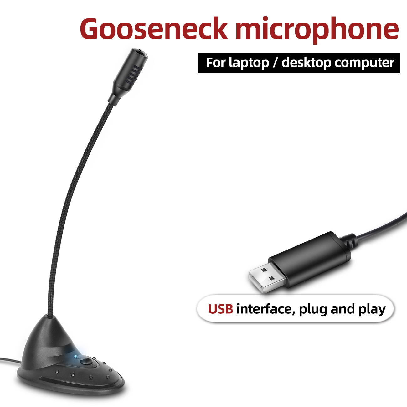 Depusheng Flexible Computer Microphone 360 Degree Adjustable Studio Speech Microphone USB Gooseneck Condenser Microphone for Computer PC Desktop Notebook