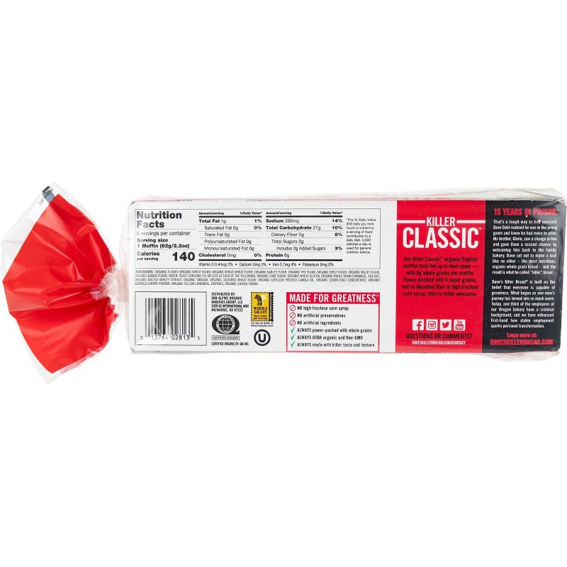 Dave's Killer Bread Organic Classic English Muffins - 13.2oz/6ct