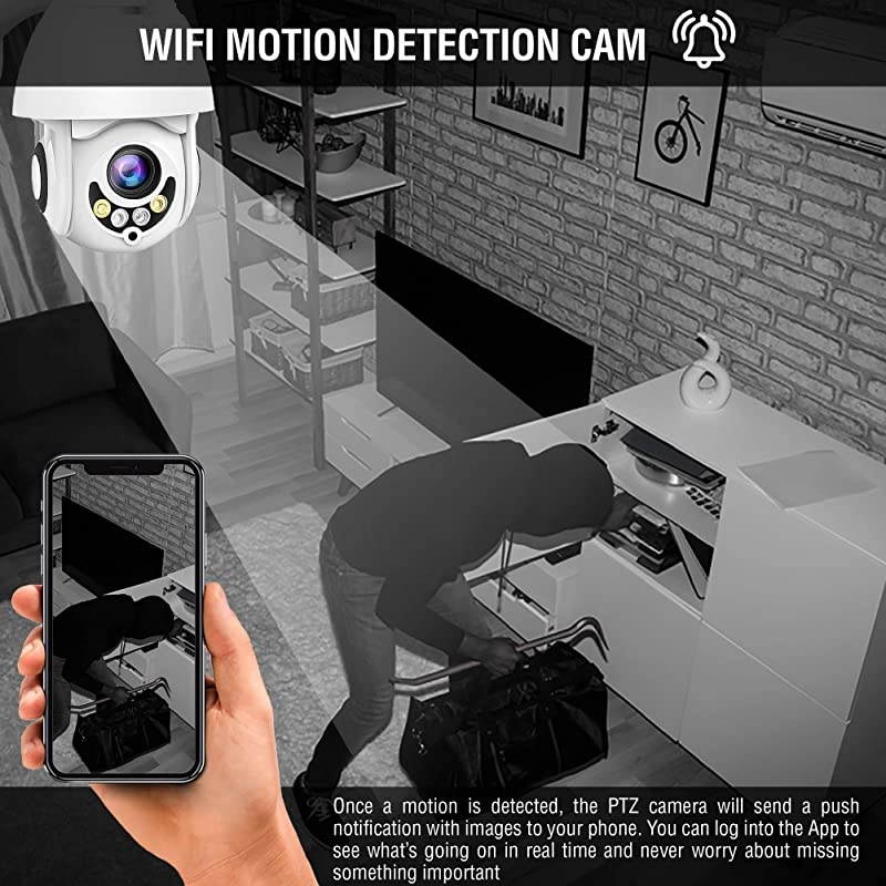 Upgraded Full HD 1080P Security Surveillance Cameras Outdoor Waterproof Wireless PTZ Camera with Night Vision IP WiFi Cam Surveillance Cam Audio Motion Activated White