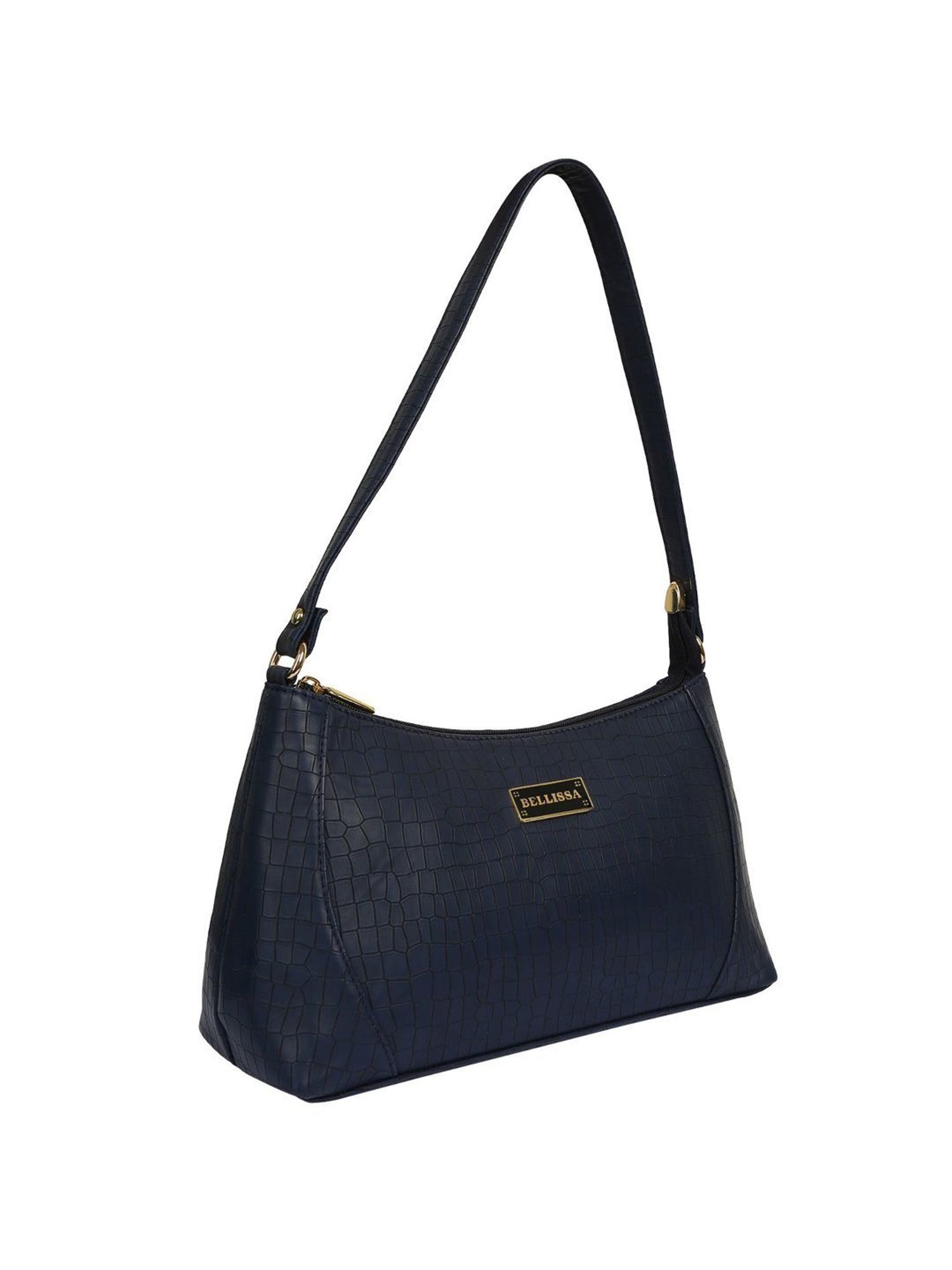 Bellissa Navy Blue Textured Medium Premium Shoulder Handbag