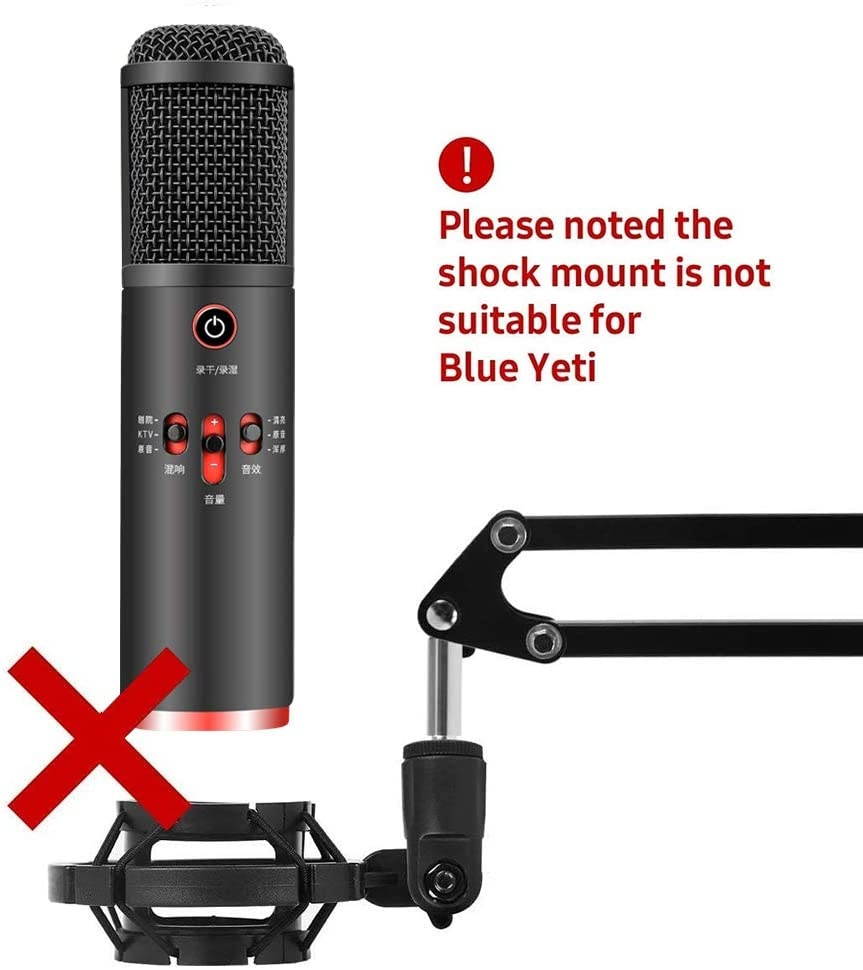 Professional Desktop Microphone Stand, Mic Boom Arm with Shock Mount, Adjustable Suspension Boom Scissor Arm with pop Filter for Blue Yeti Snowball,Radio Broadcasting and Recording