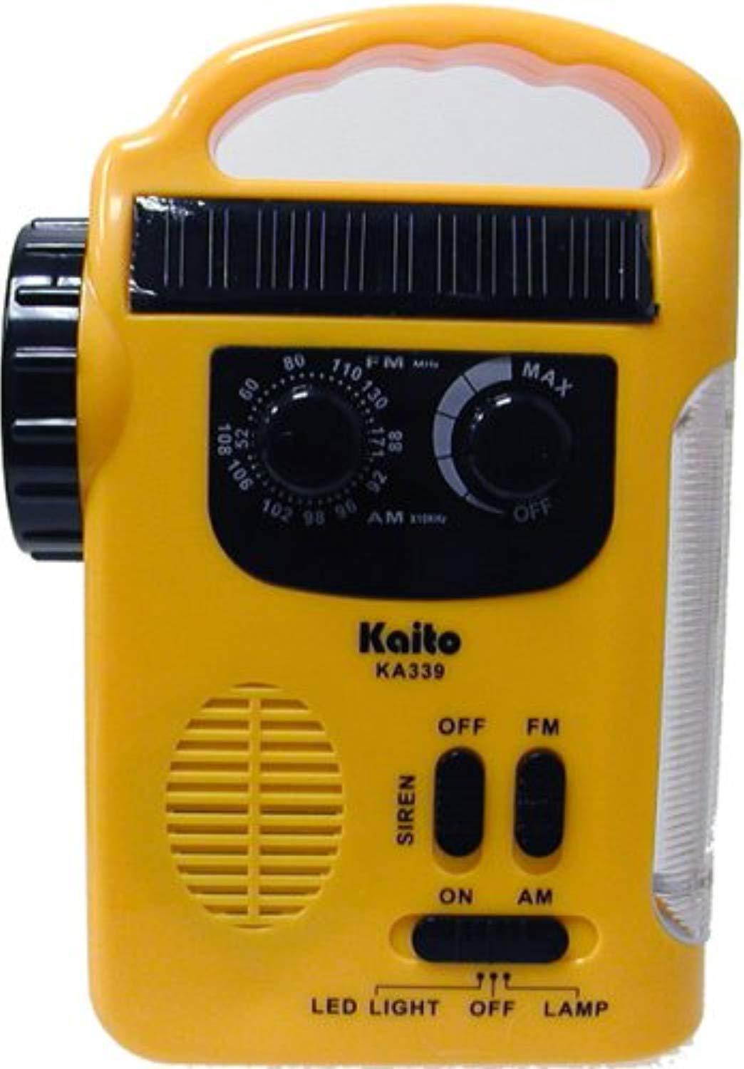 kaito ka339 solar & crank am/fm emergency radio with led lantern & flashlight, color yellow