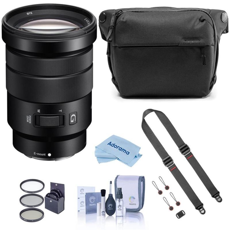 Sony E PZ 18-105mm F4.0 G OSS E-Mount Lens, Bundle with Bag, Strap & Accessories
