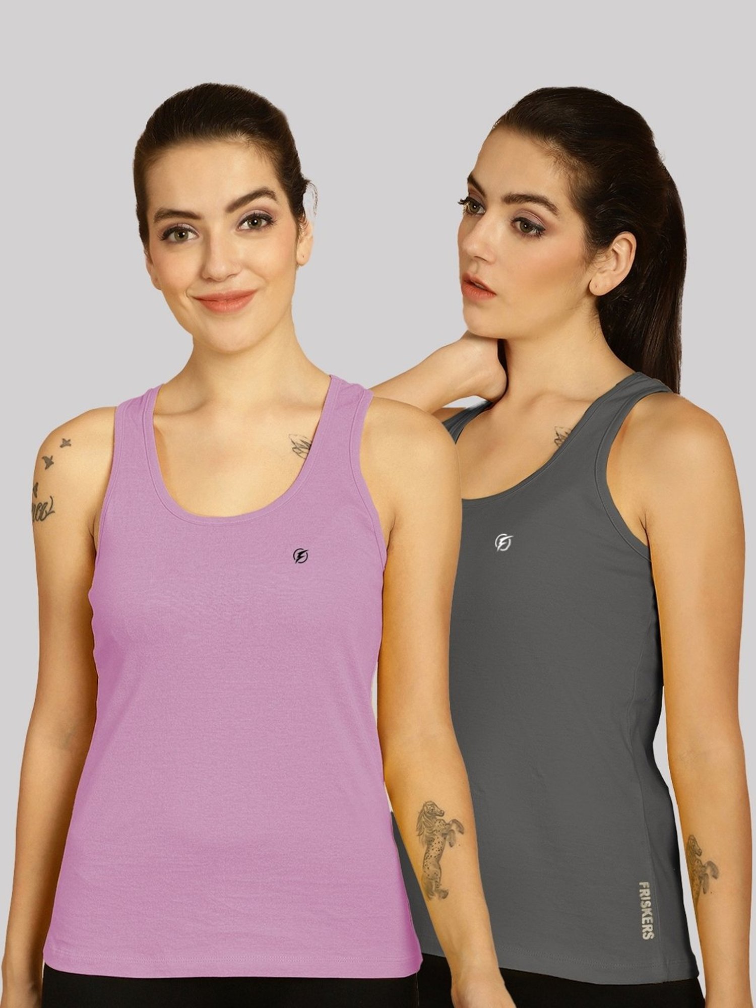 Friskers Purple & Grey Cotton Sports Tank Top - Pack Of 2