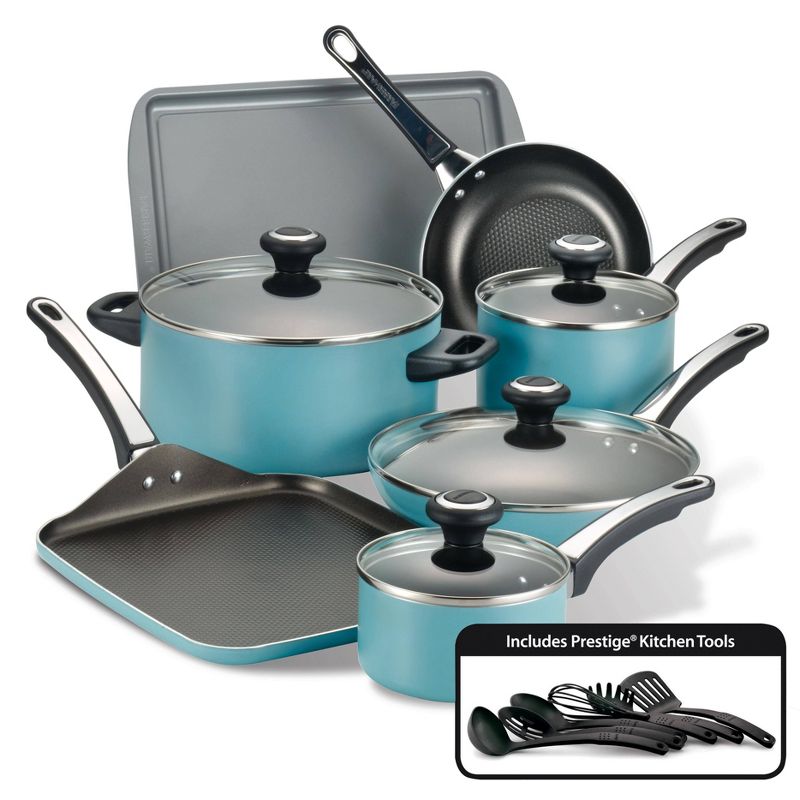 Farberware High Performance 17pc Aluminum Nonstick Cookware Set Aqua