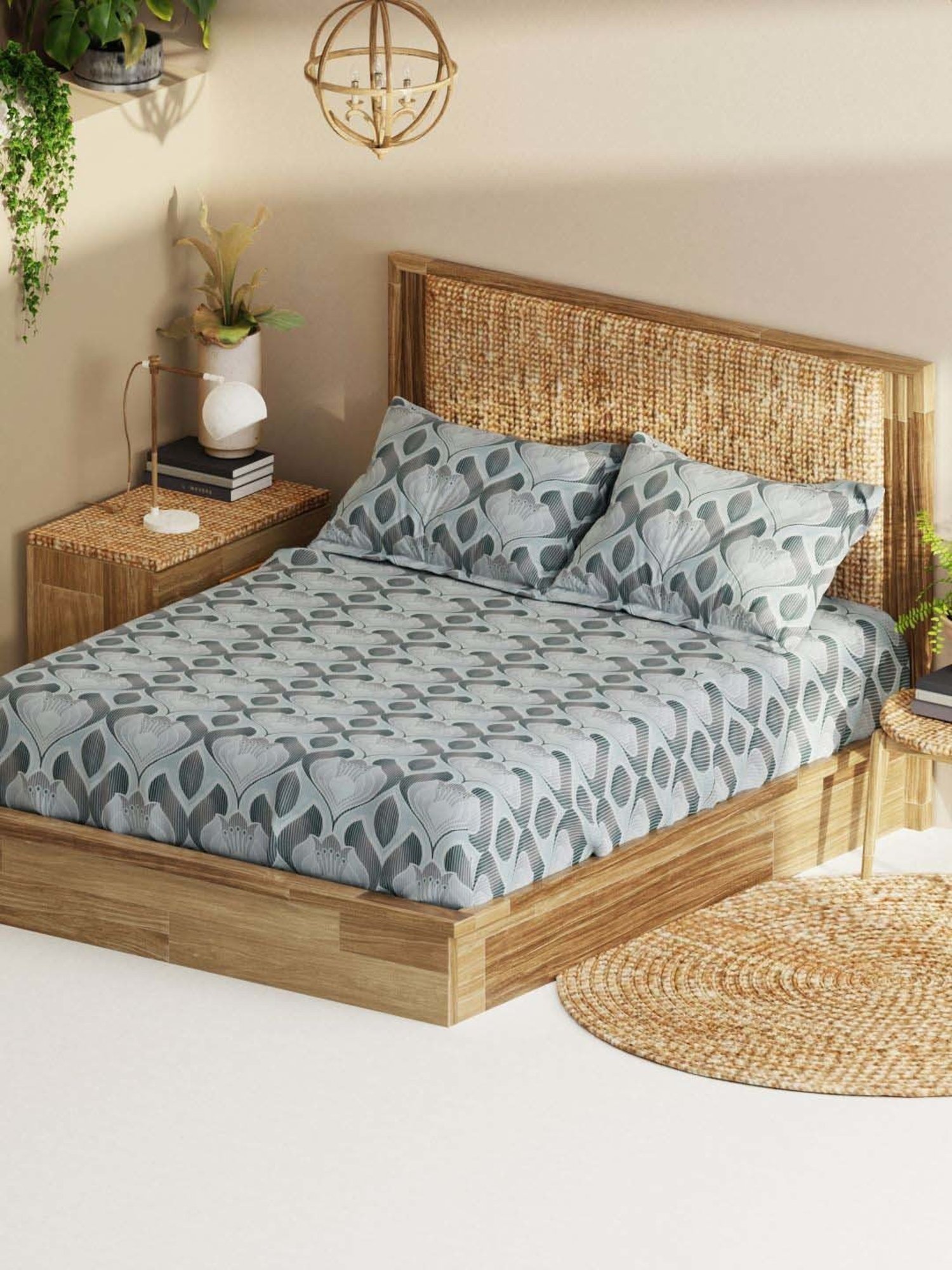 Bianca Monkler Grey 210 TC Cotton King Bedsheet with 2 Pillow Covers