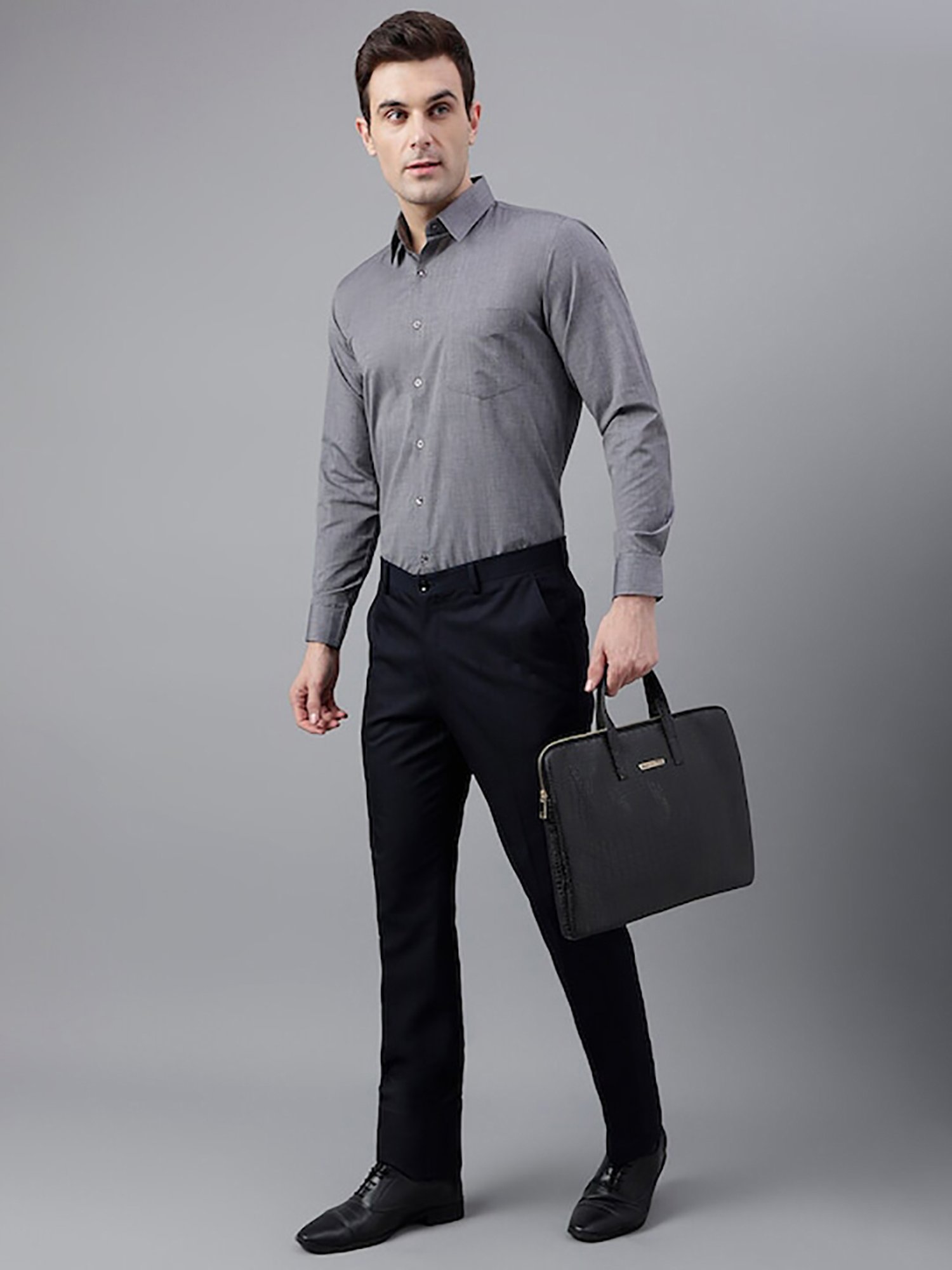 English Navy Grey Slim Fit Shirt