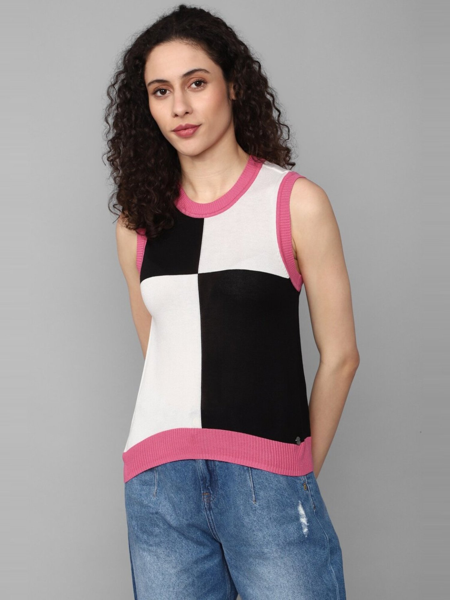 Allen Solly Black & White Color-Block Top