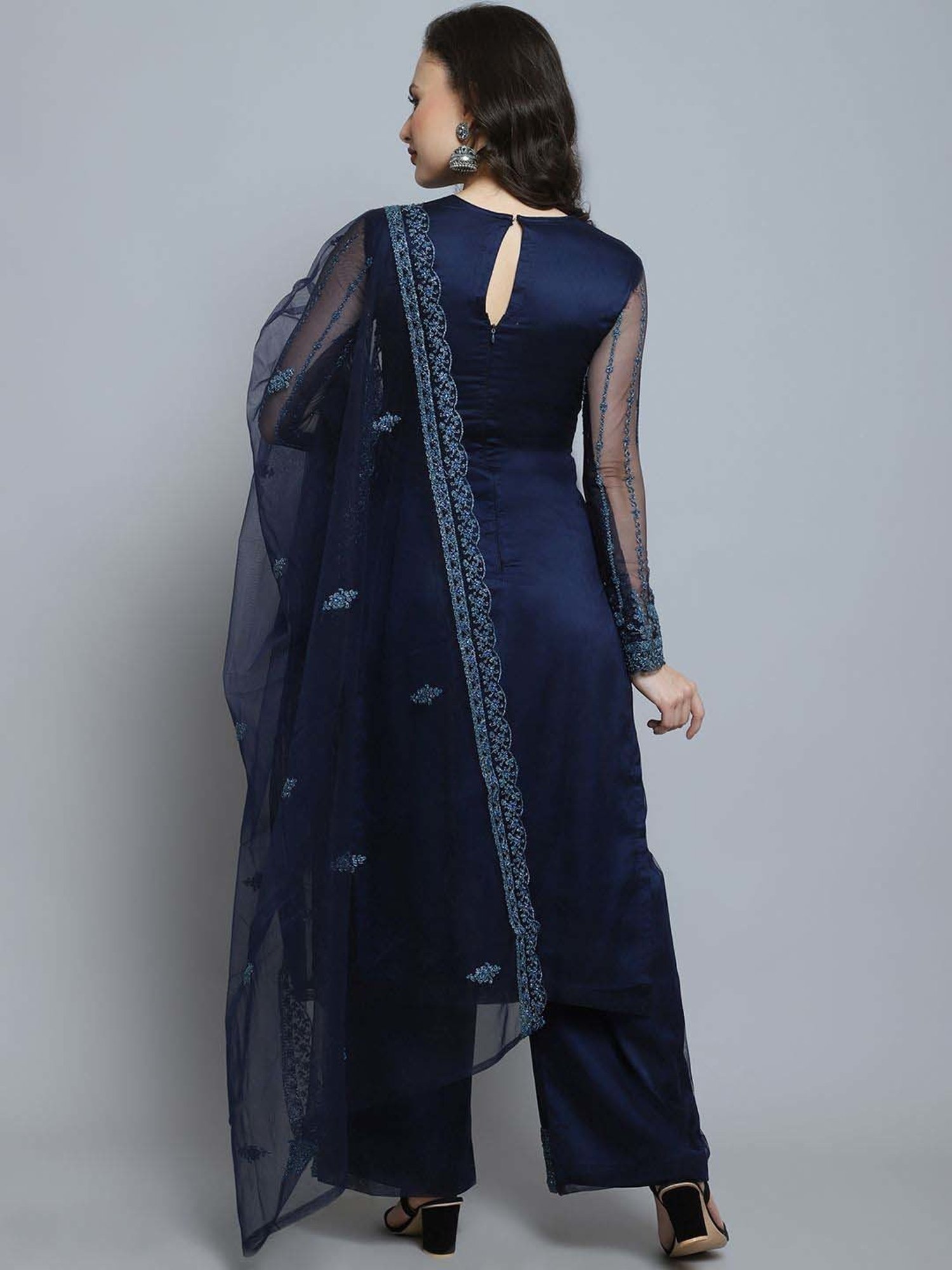 Stylee LIFESTYLE Navy Embroidered Unstitched Dress Material