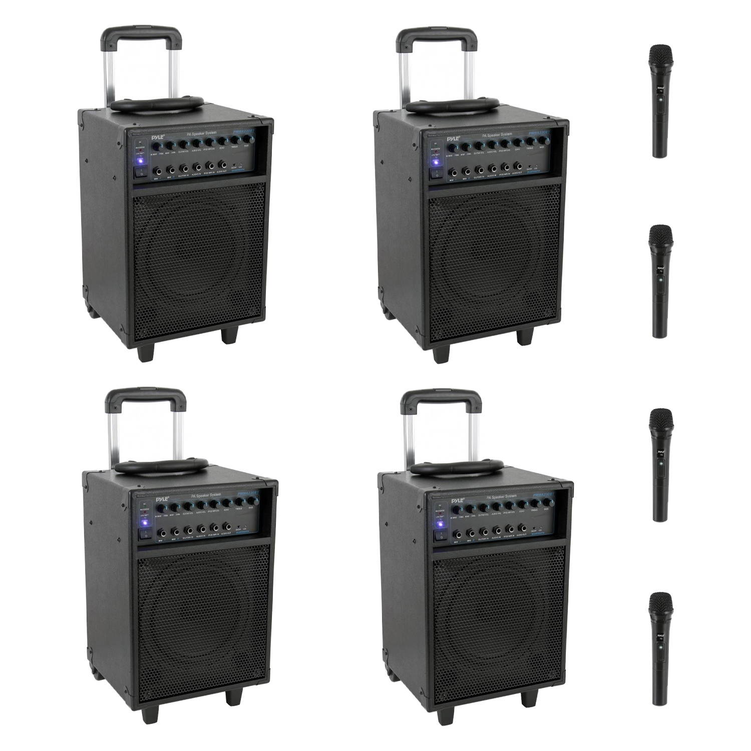 Pyle PWMA230BT 700 Watt Wireless Portable Bluetooth PA Speaker System (4 Pack)
