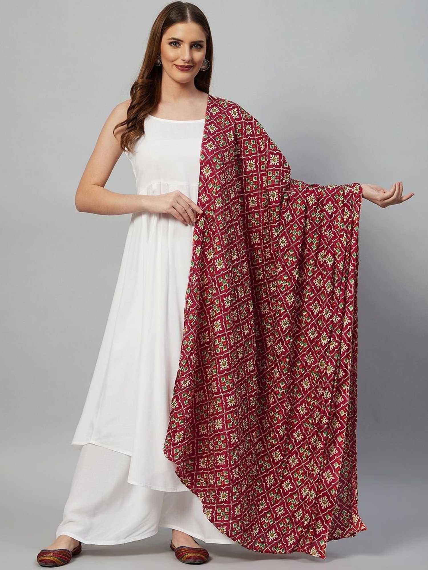 Inweave Maroon Printed Dupatta