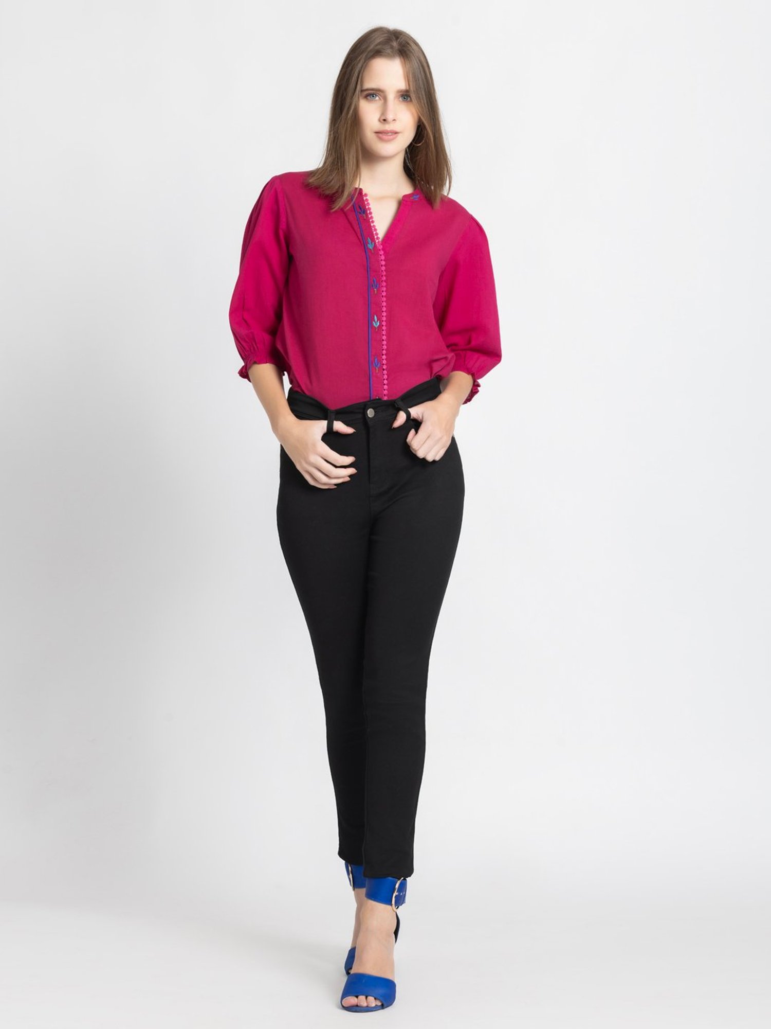 SHAYE Pink Cotton Embroidered Top