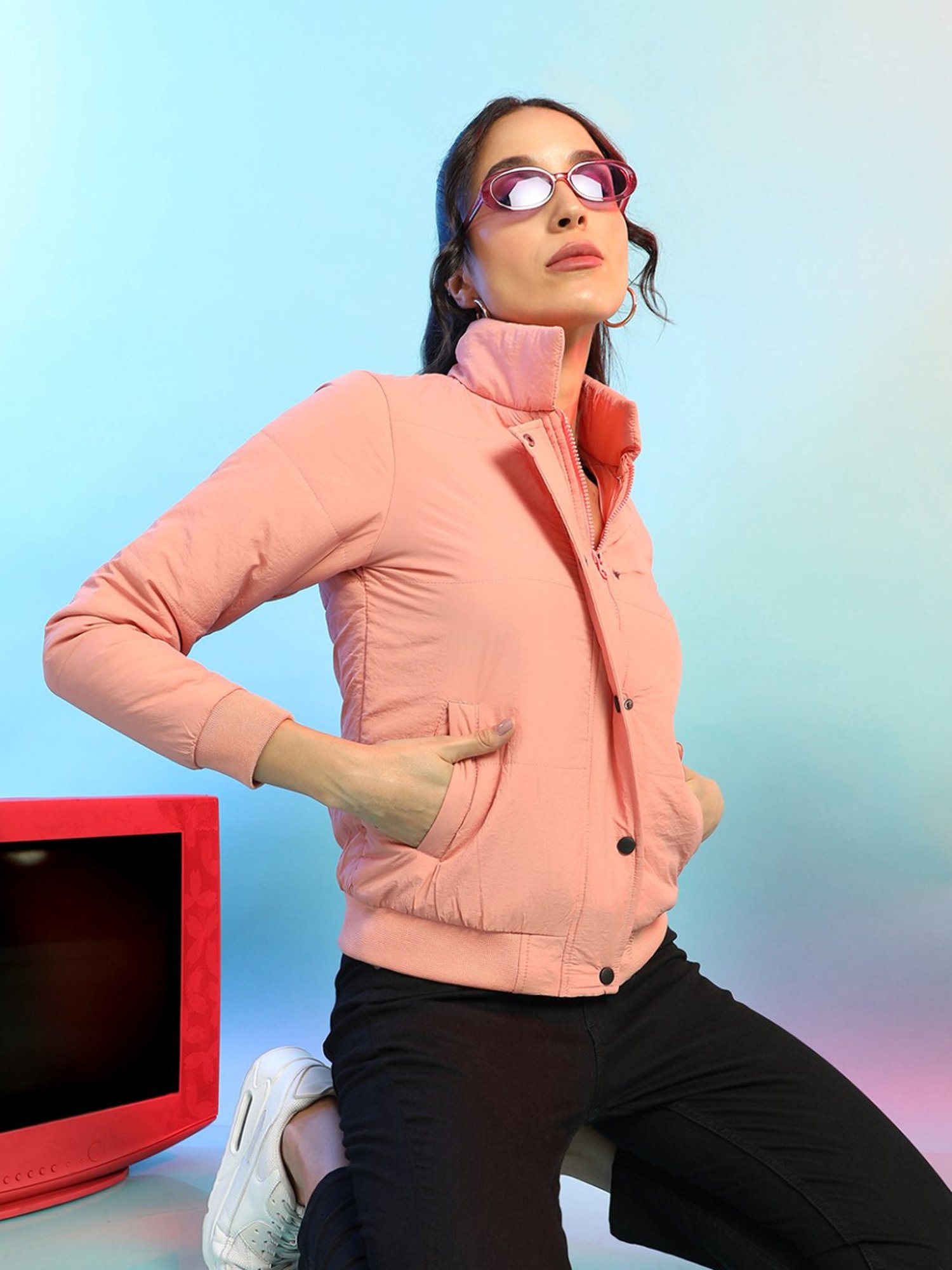 Campus Sutra Pink Regular Fit Jacket