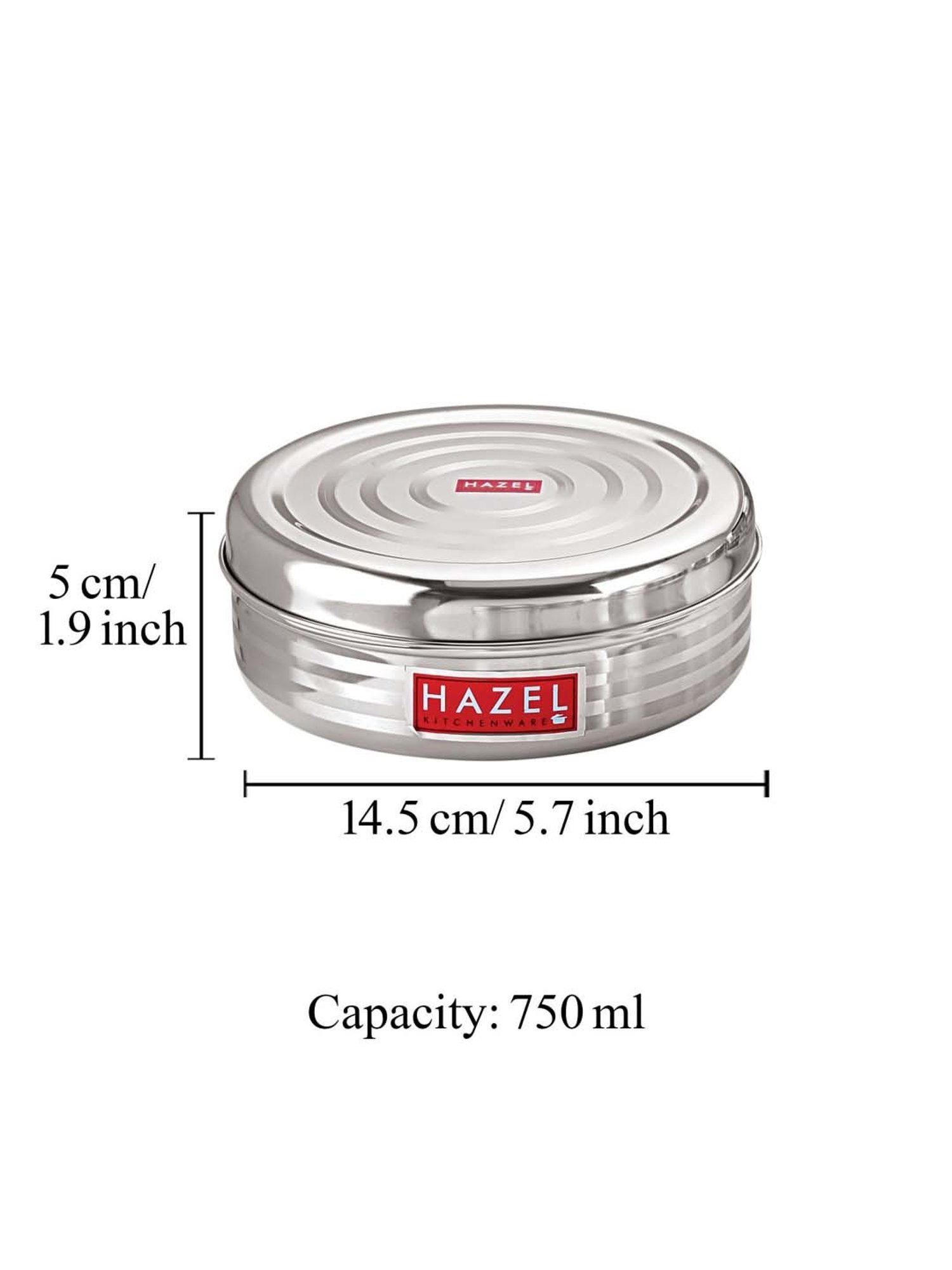 HAZEL Silver Stainless Steel Round Small Container For Spices (0.75 L)