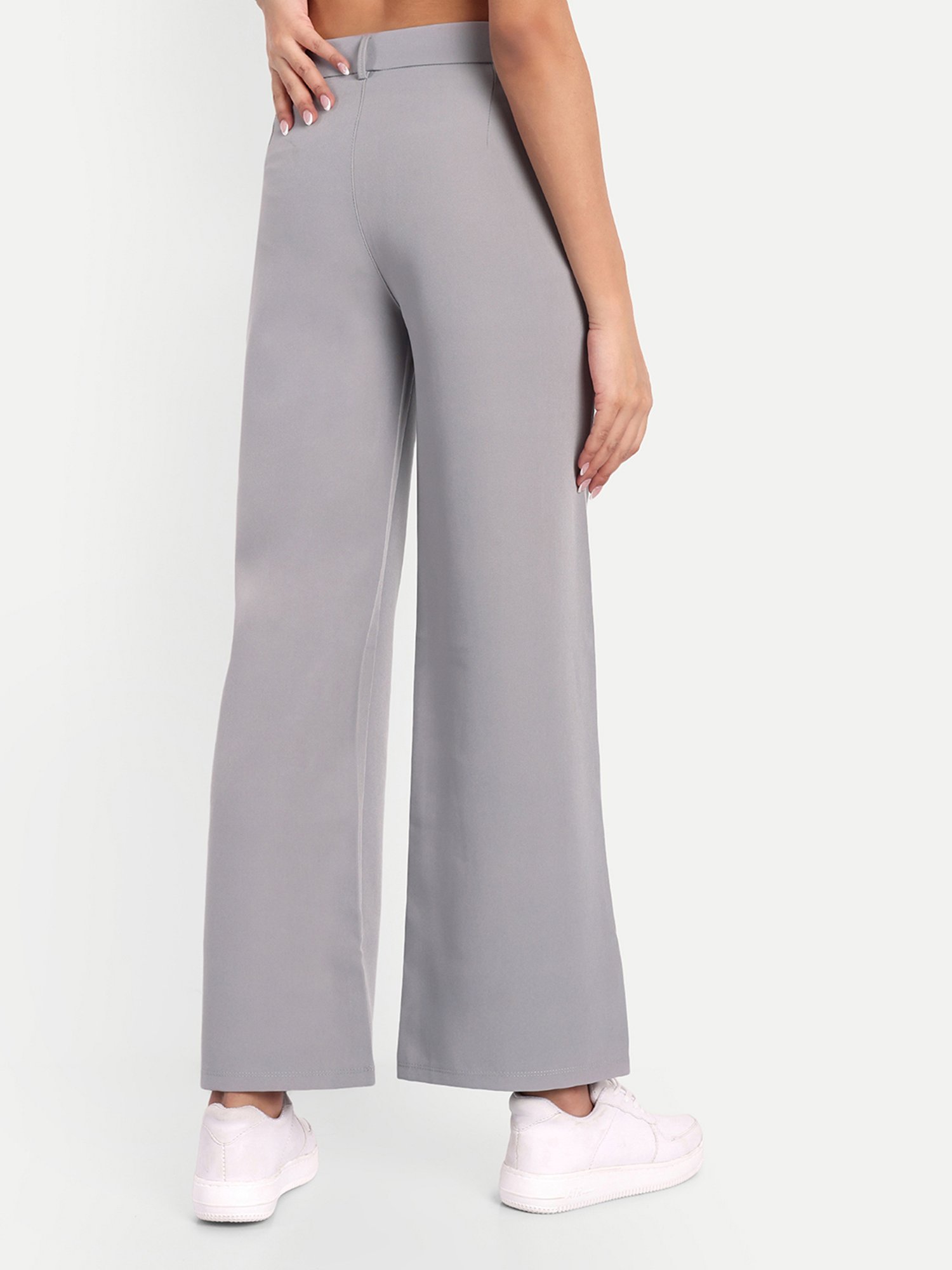 Broadstar Grey Straight Fit High Rise Stretchable Trousers