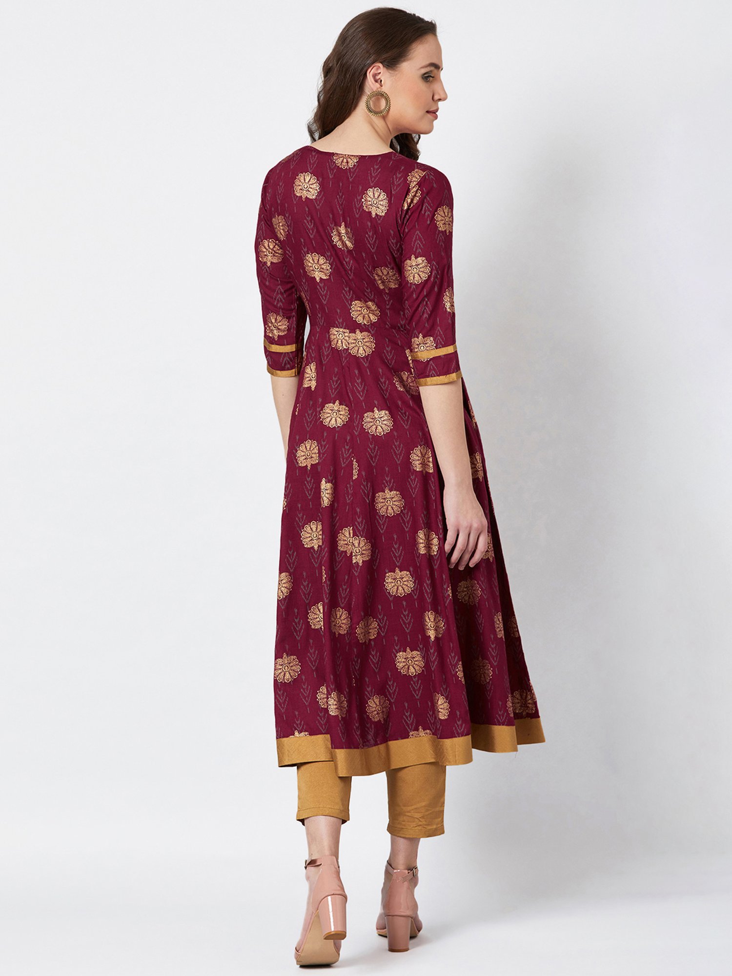 PANIT Maroon Printed Anarkali Kurta