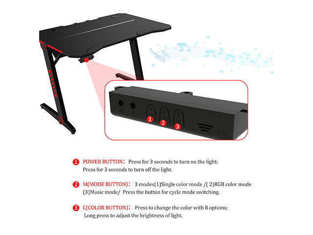 Gaming Desk Plus Z-Shaped Computer Desk Gamer Workstation Home Office PC Computer Gamer Desks RGB LED Lights with Headphone Hook,GT29