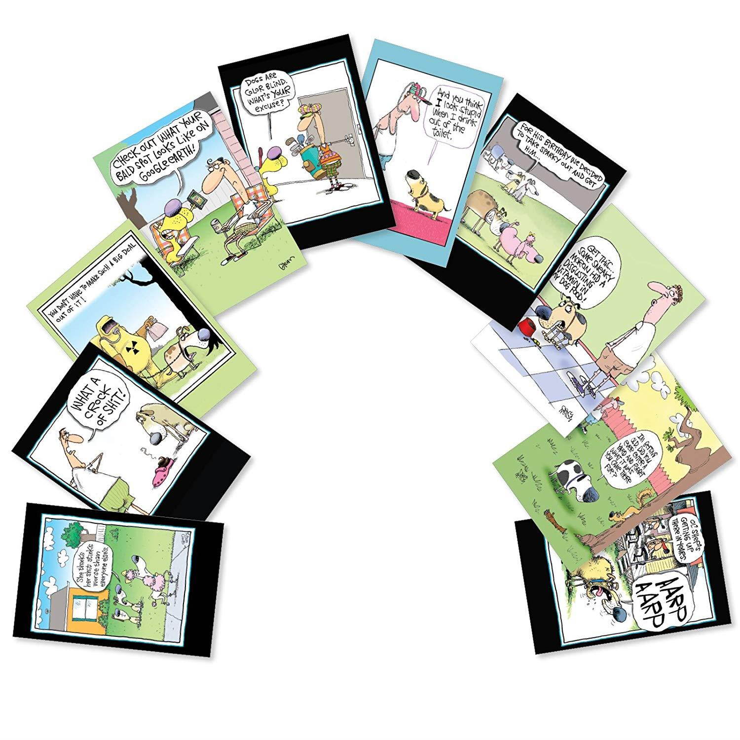 A4885BDG Dogs of McCoy Bros.: Assorted Box of Humorous Birthday Cards, w/ 12 Envelopes (10 Designs, 1 Notecard Per Design)