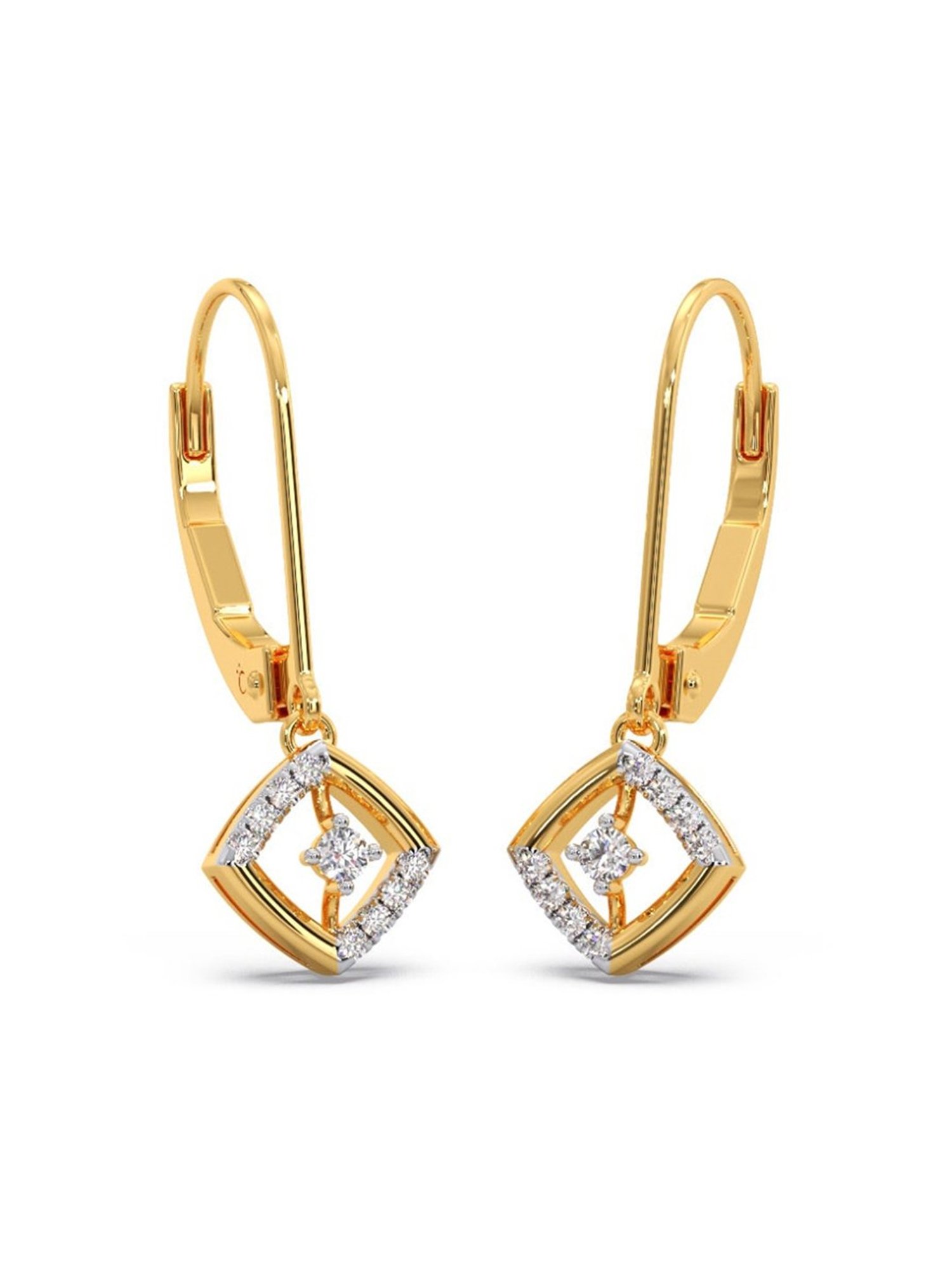 Candere by Kalyan Jewellers Peacock Collection 18k Yellow Gold Diamond Drop Earrings for Women