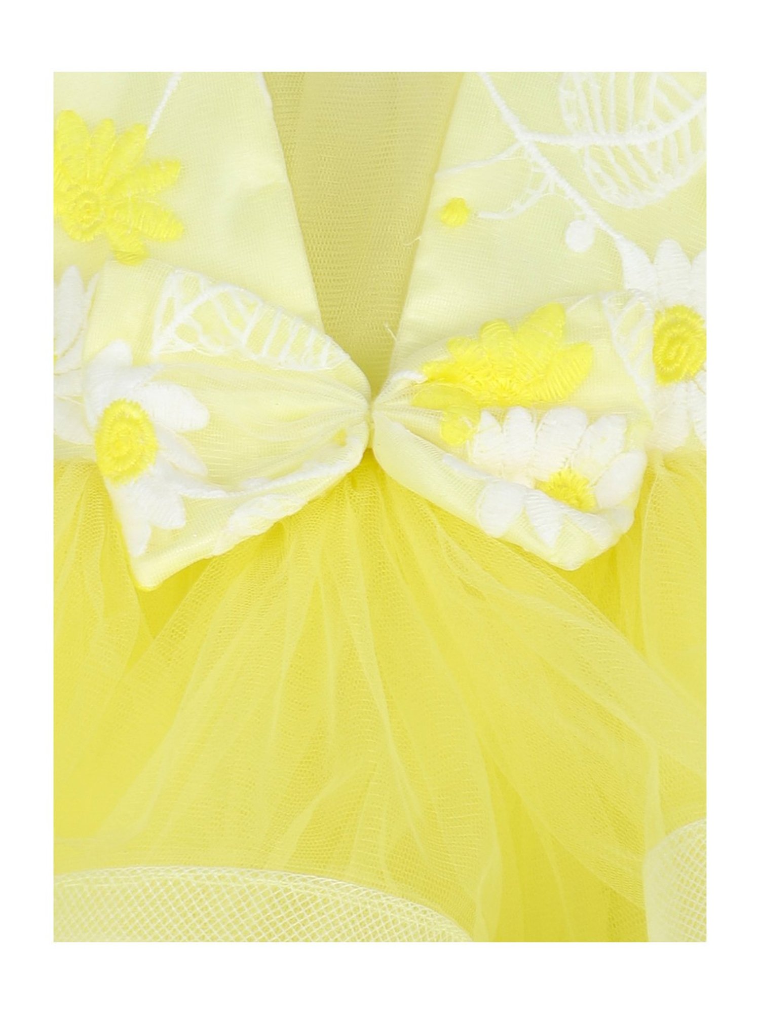 Many Frocks Kids Yellow Embroidered Dress
