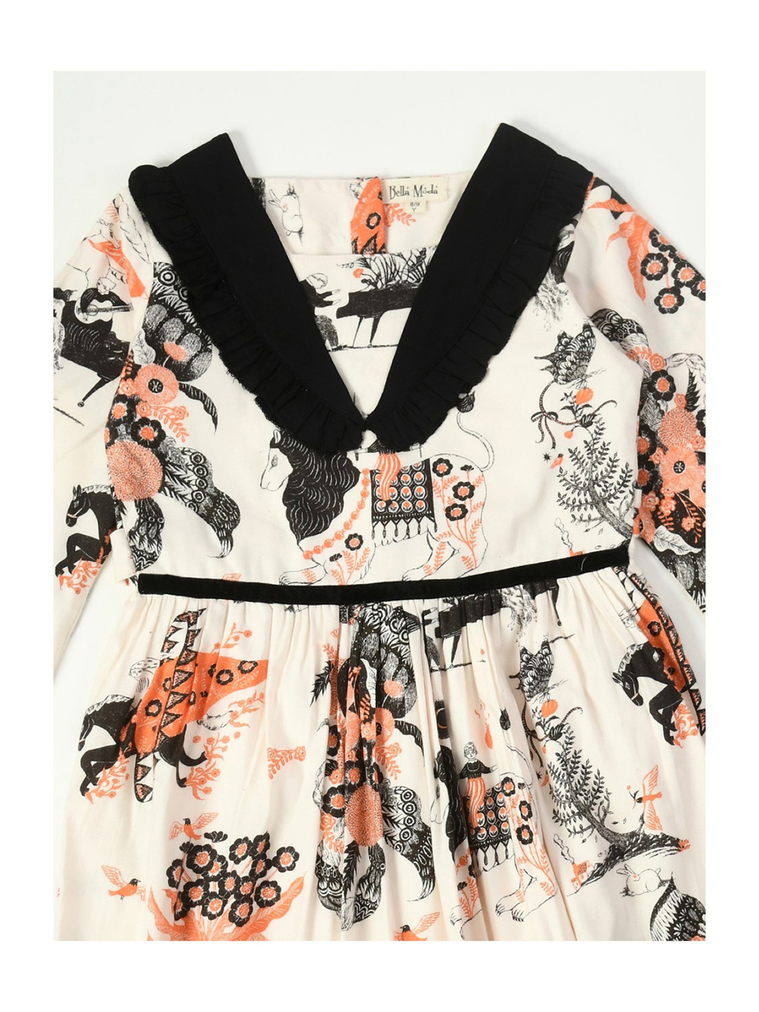 Bella Moda Kids White Printed Full Sleeves Fit & Flare Dress