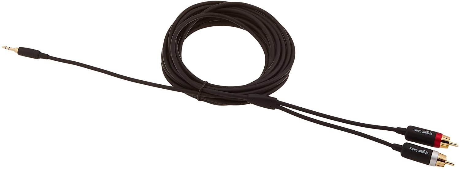 Amazon Basics 3.5mm to 2-Male RCA Adapter Audio Stereo Cable - 25 Feet & 3.5mm Male to Female Stereo Audio Extension Adapter Cable - 25 Feet