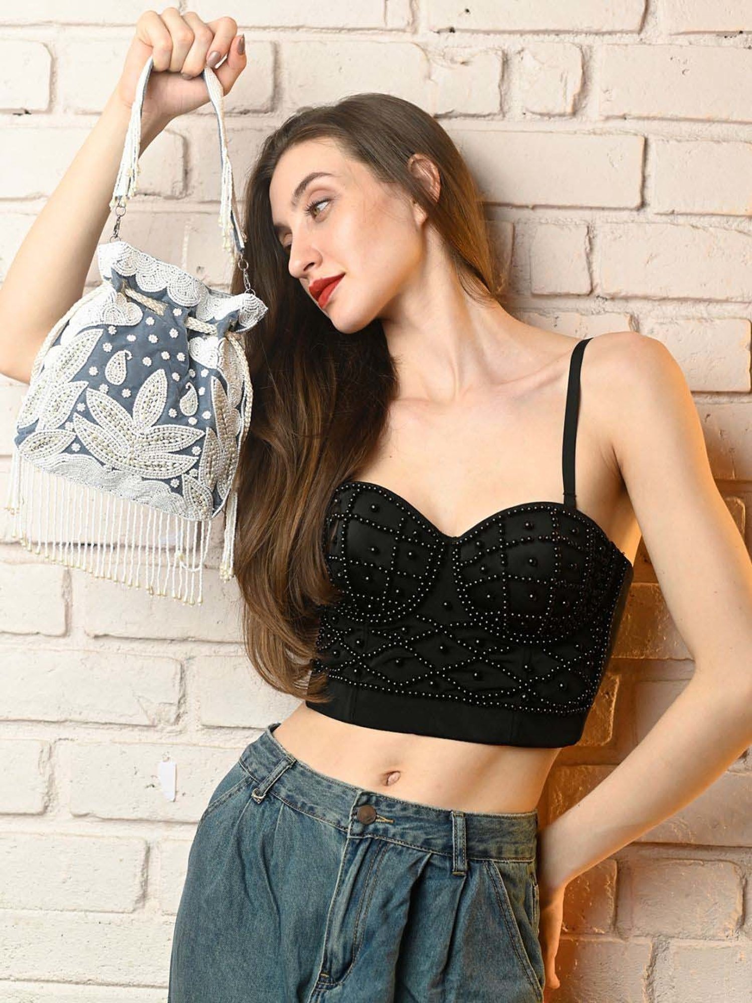 Odette Blue & White Embroidered Potli