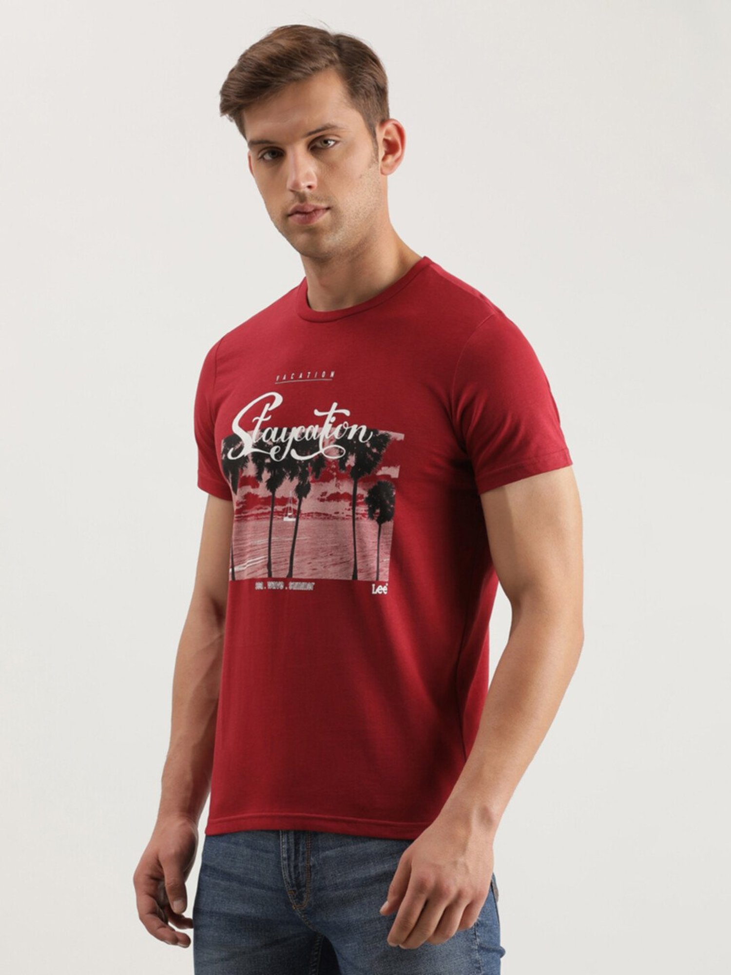 Lee Red Slim Fit Graphic Print Crew T-Shirt
