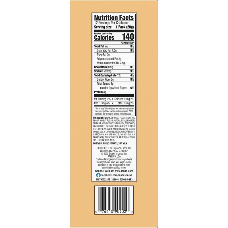 Lance Peanut Butter Whole Grain Multipack Sandwich Crackers - 12ct