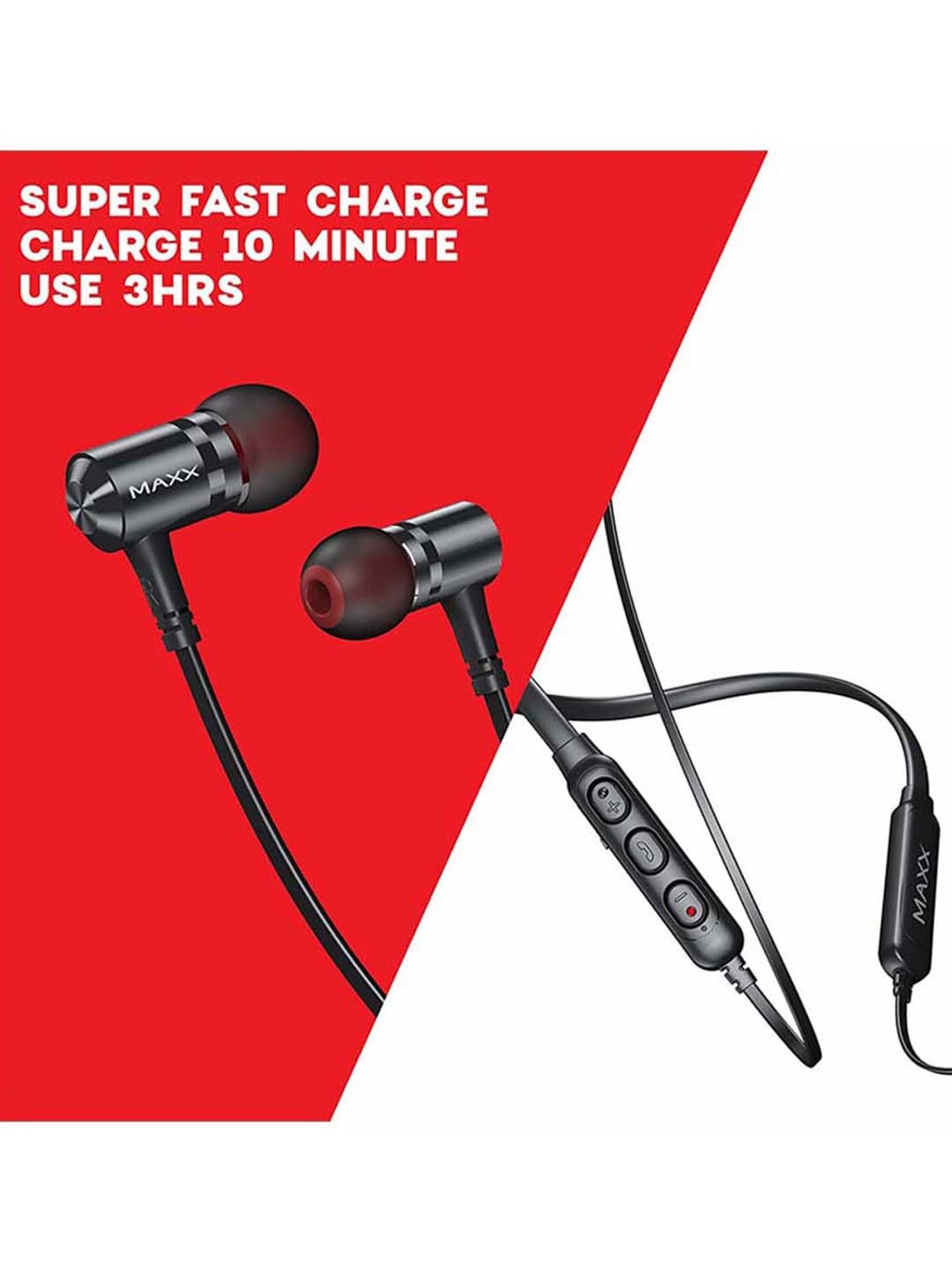 Maxx NX3 Wireless Neckband with Rapid Charge (Black)