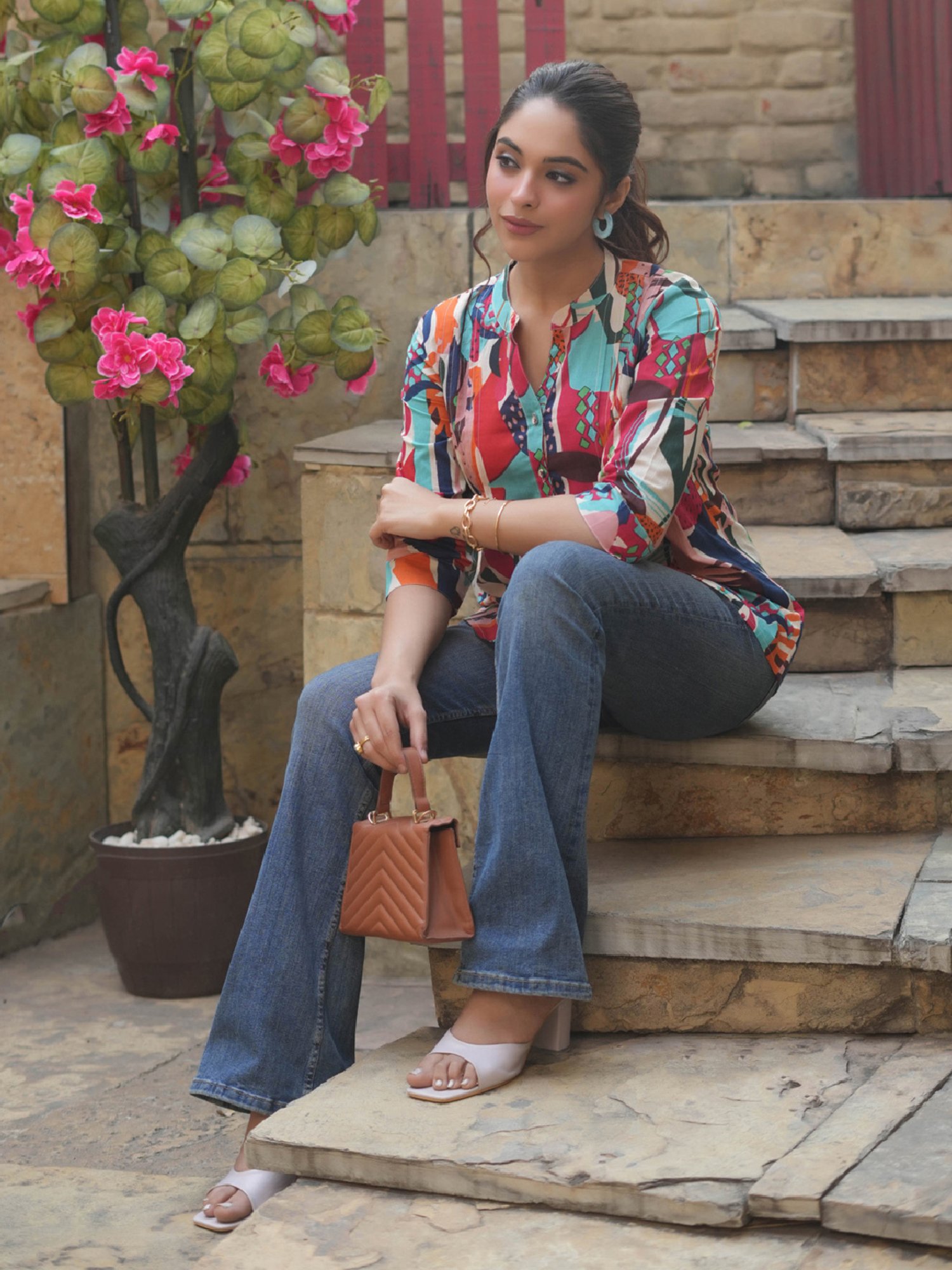 Rain and Rainbow Multicolored Cotton Printed Straight Kurti