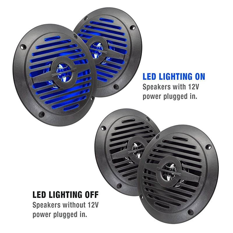 WR4B-LED 5 INCH Water Resistant Dual Cone Speaker with Blue LED Lights (Sold AS A Pair)