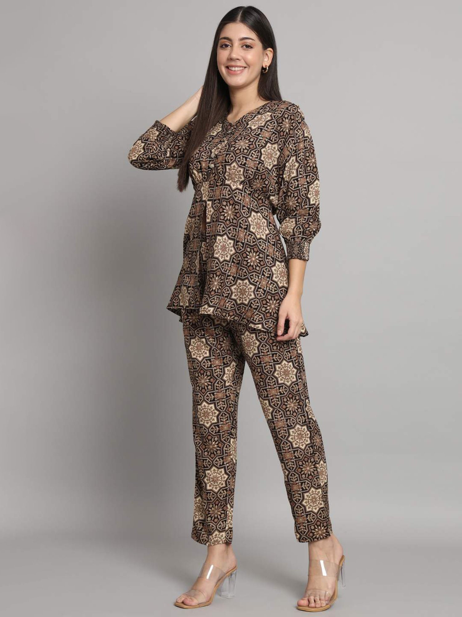 READIPRINT FASHIONS Black Printed Top Pant Set