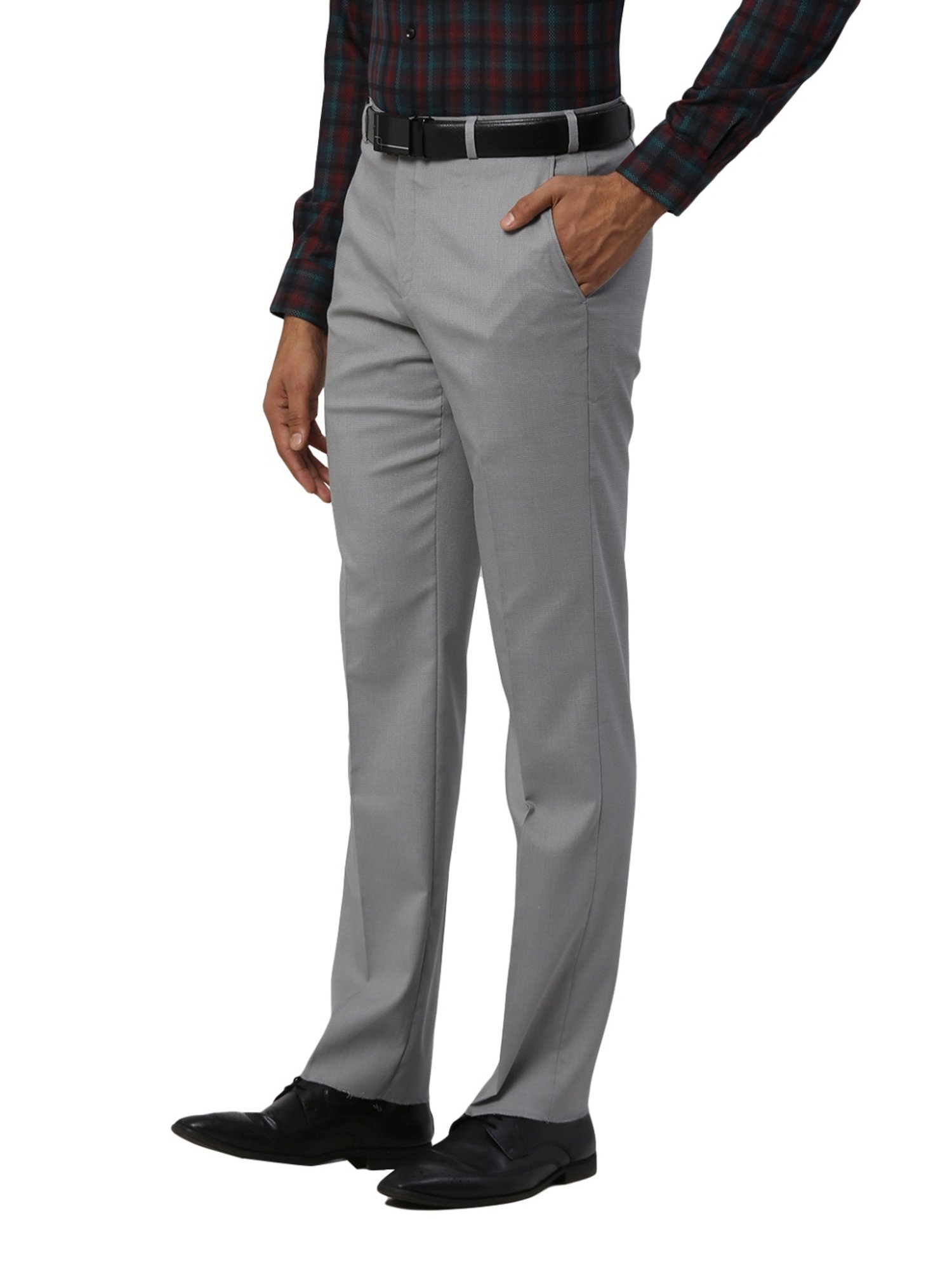 Park Avenue Grey Regular Fit Texture Trousers