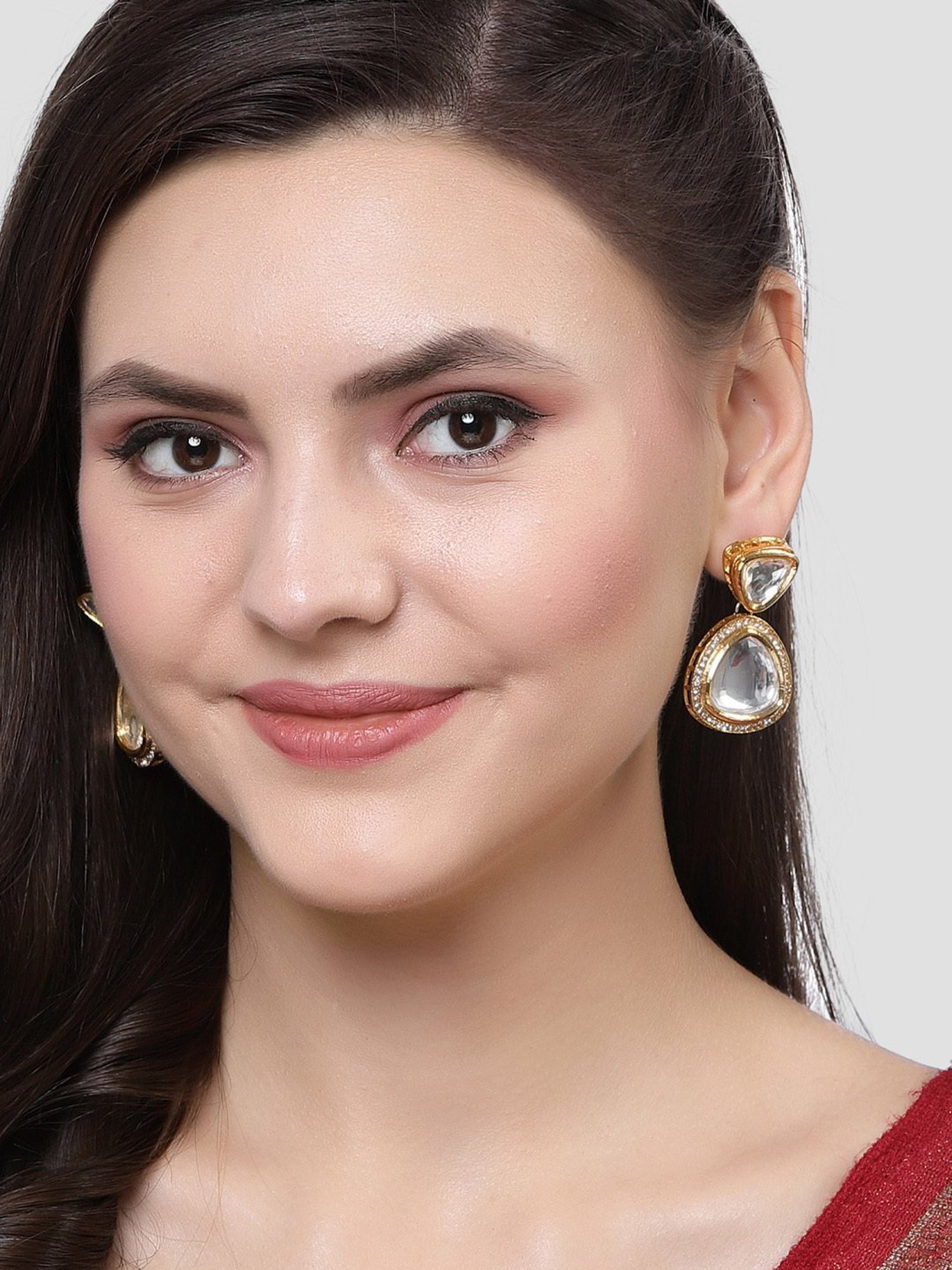 Karatcart Gold-Plated Handcrafted Triangular Polki Kundan Drop Earrings for Women