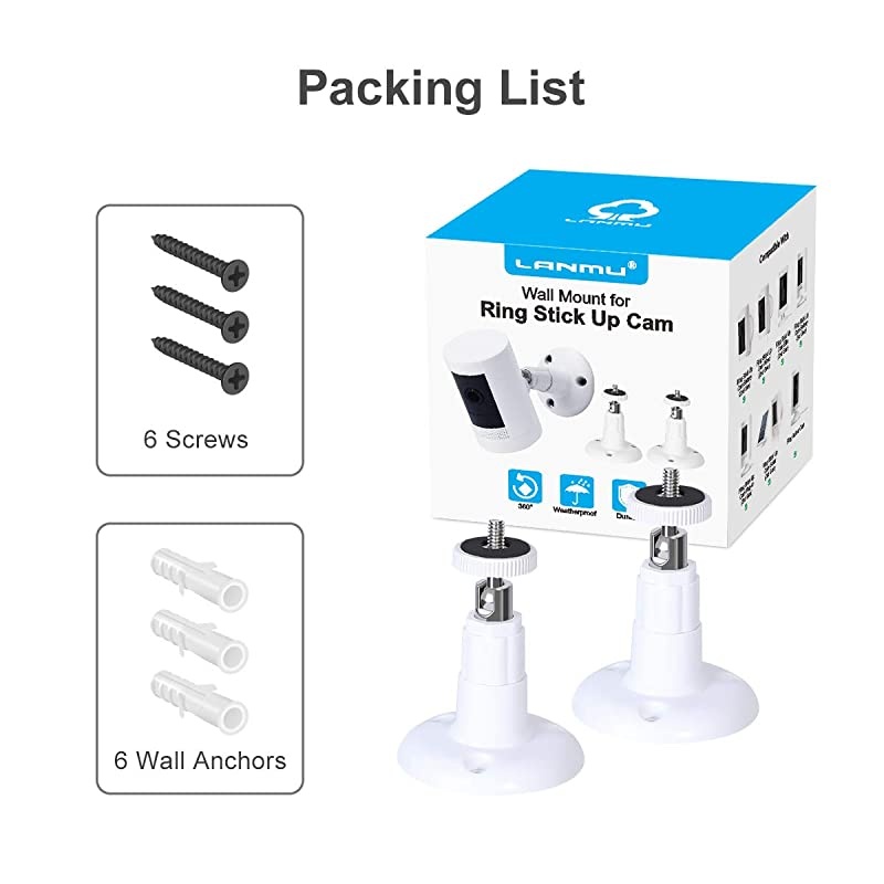 Wall Mount Compatible with Ring Stick Up Cam WiredBattery and Ring Indoor Cam HD Security Camera360 Degree Adjustable Mounting Bracket 2 Pack