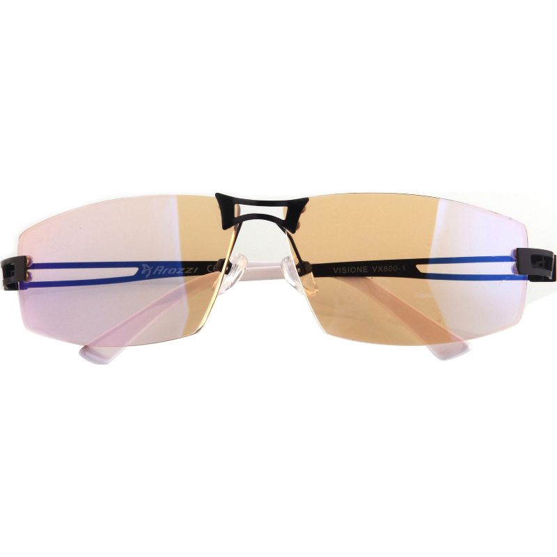 Arozzi Visione VX-600 Computer Blue Light Blocking Gaming Glasses, White & Black Stainless Steel Frame, Tinted Purple Lens (VX600-1)