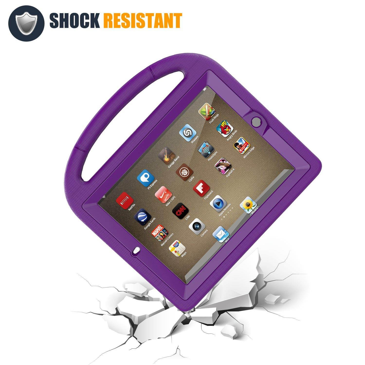 AVAWO Kids Case Built-in Screen Protector for iPad 2 3 4 - Shockproof Handle Stand Kids Friendly Compatible with iPad 2nd 3rd 4th Generation (Purple)