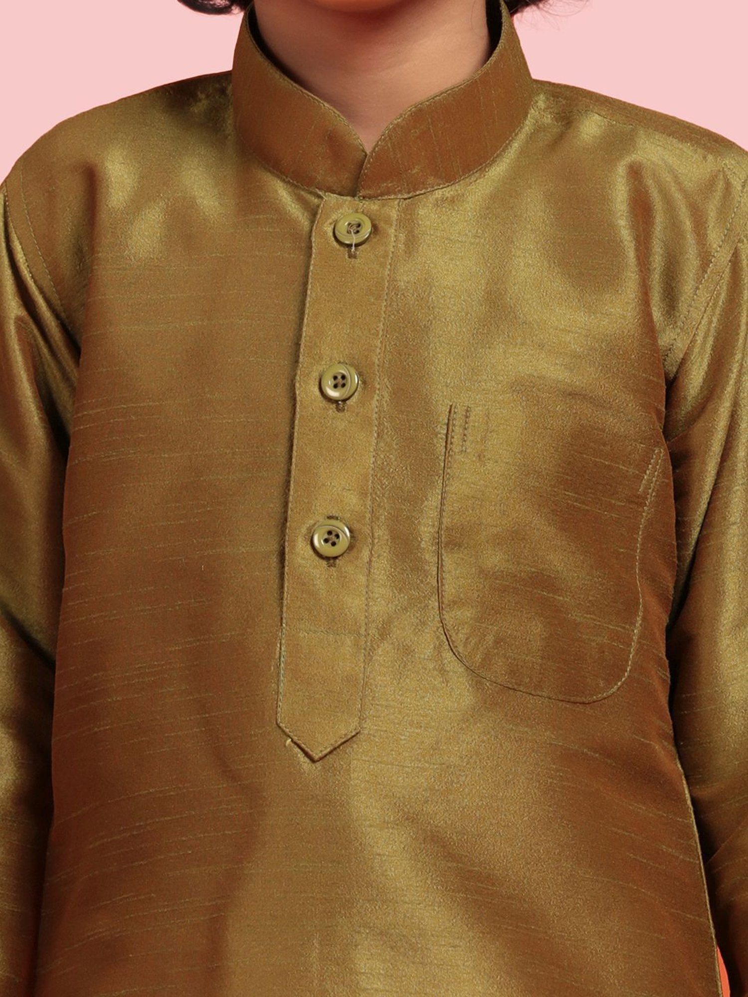 AJ Dezines Kids Olive Green & White Regular Fit Full Sleeves Kurta Set