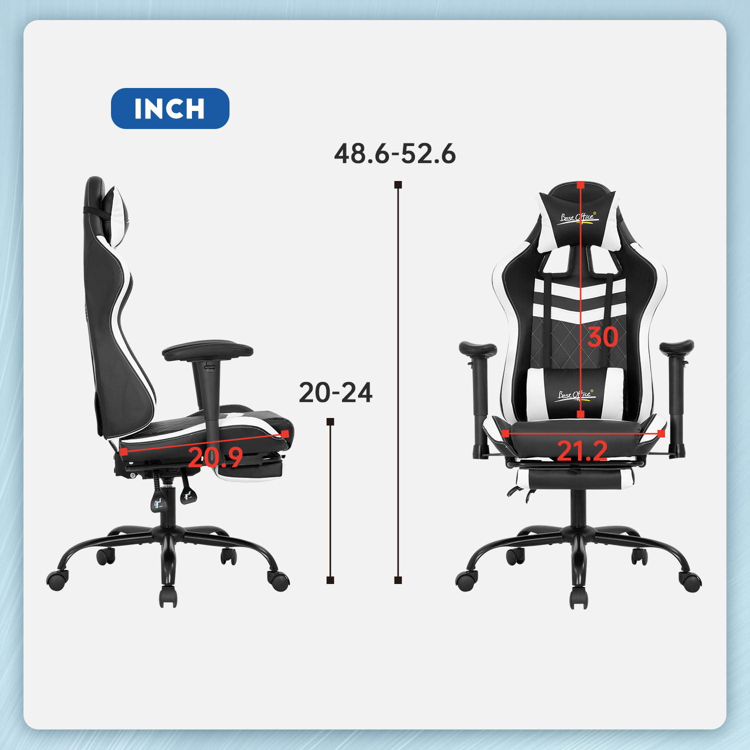 PC Gaming Chair Ergonomic Office Chair Racing Computer Chair with Lumbar Support Headrest Armrest Footrest Task Rolling Swivel Ergonomic E-Sports Adjustable Desk Chair for Men Gamer(White)