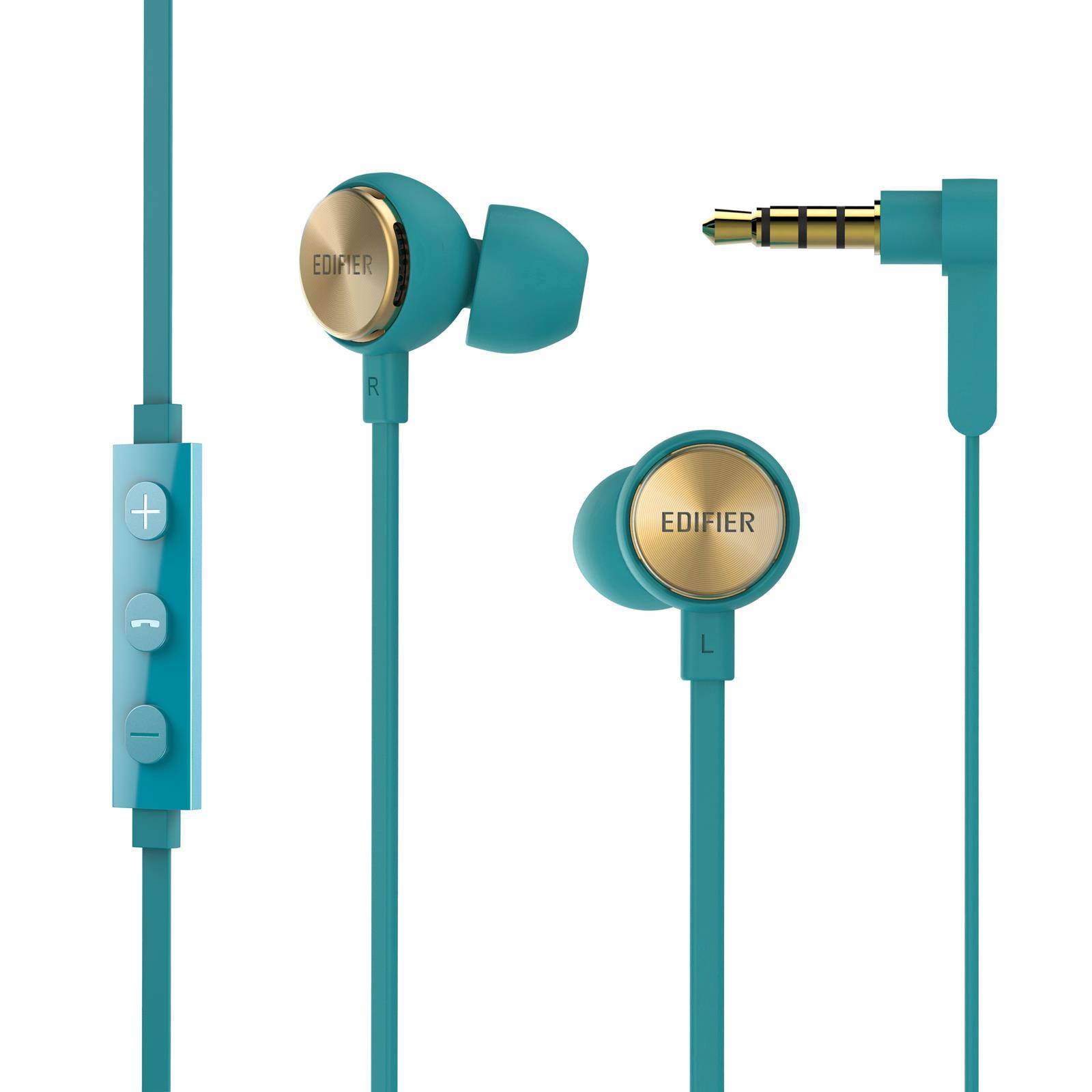 Edifier P293 Plus Headphones In-Ear Earphones Inline Volume Playback Controls Flat L Shaped Cable Comfortable Eartips - Green