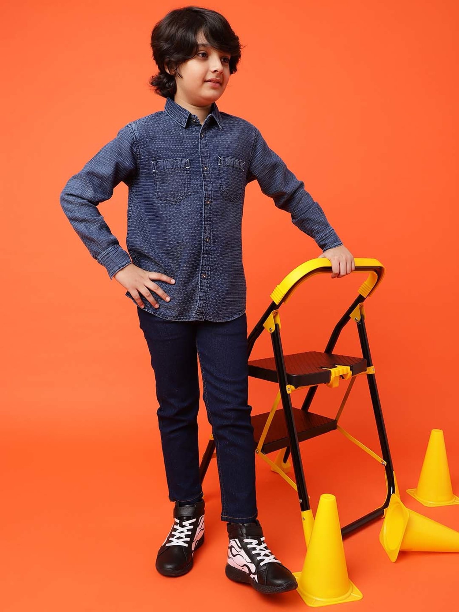 Tales & Stories Kids Blue Cotton Striped Full Sleeves Shirt