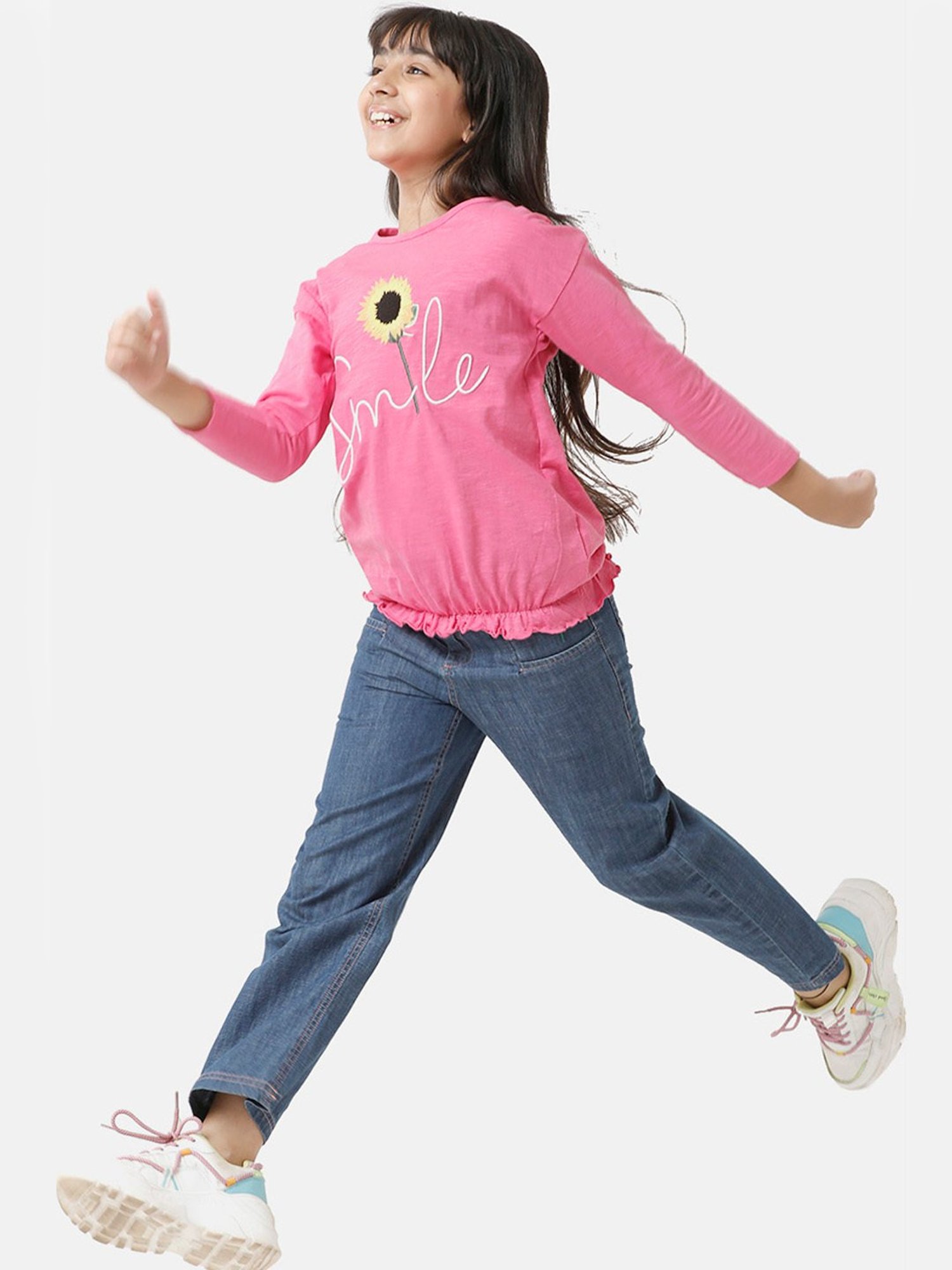 Under Fourteen Only Kids Pink Embroidered Full Sleeves Top