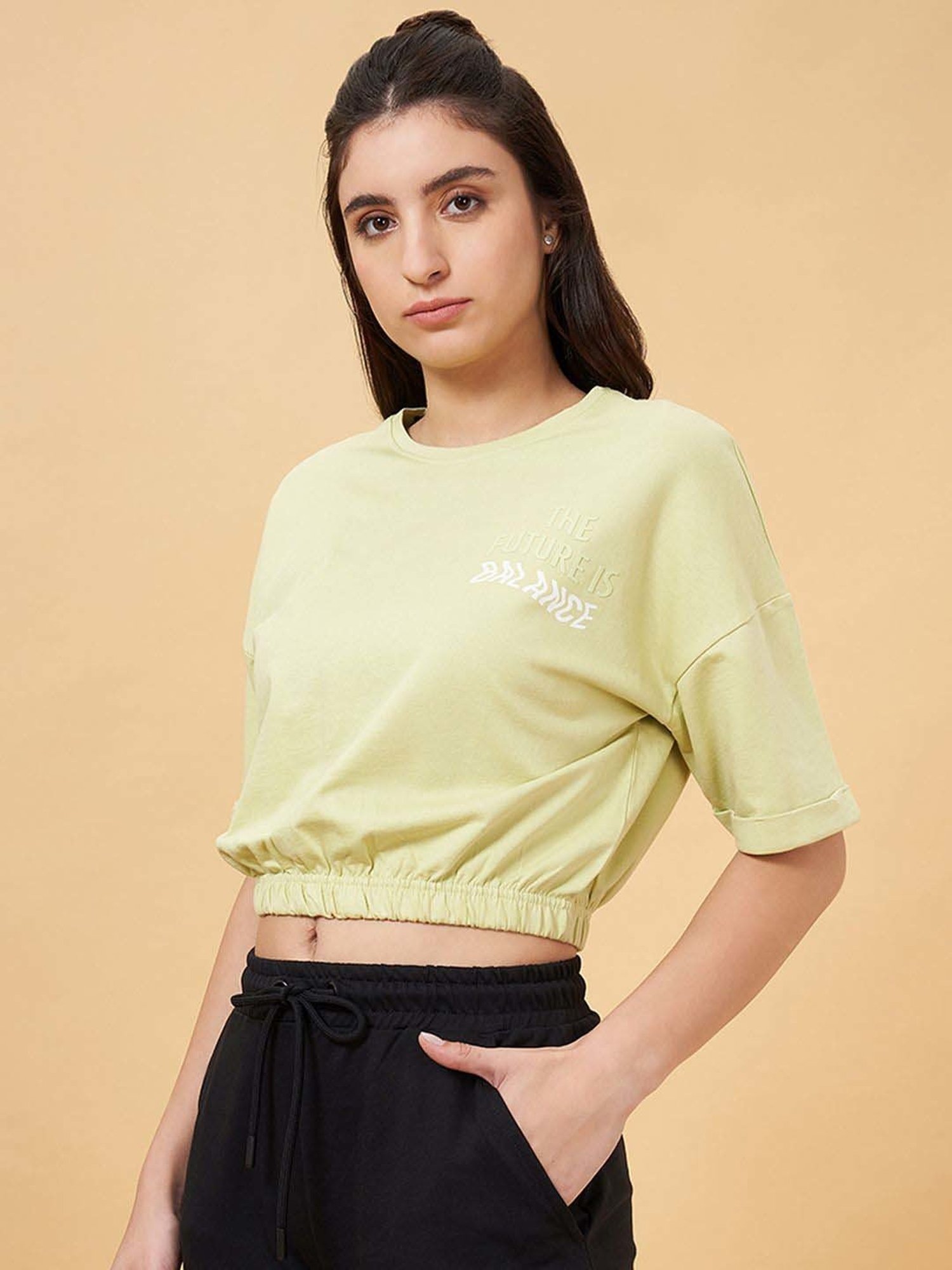 Ajile by Pantaloons Sunny Lime Cotton Printed Crop Top
